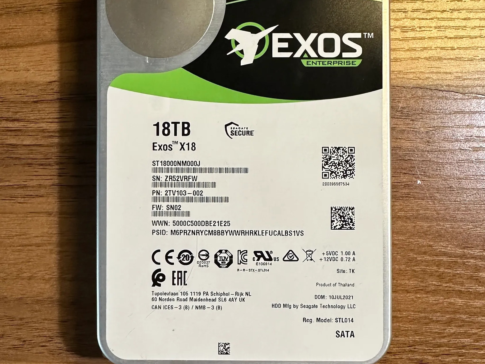 Seagate Exos X18 18TB 7200 RPM SATA 3.5-Inch Enterprise Hard Drive HDD