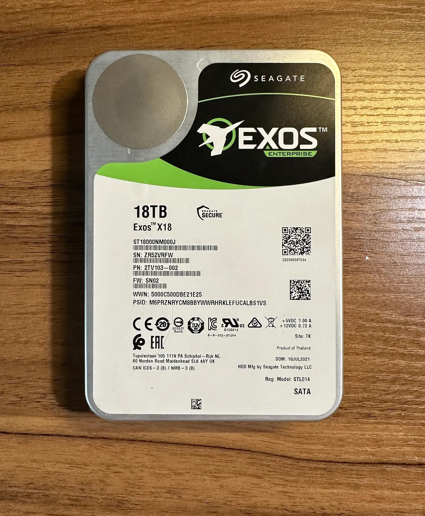 Seagate Exos X18 18TB 7200 RPM SATA 3.5-Inch Enterprise Hard Drive HDD