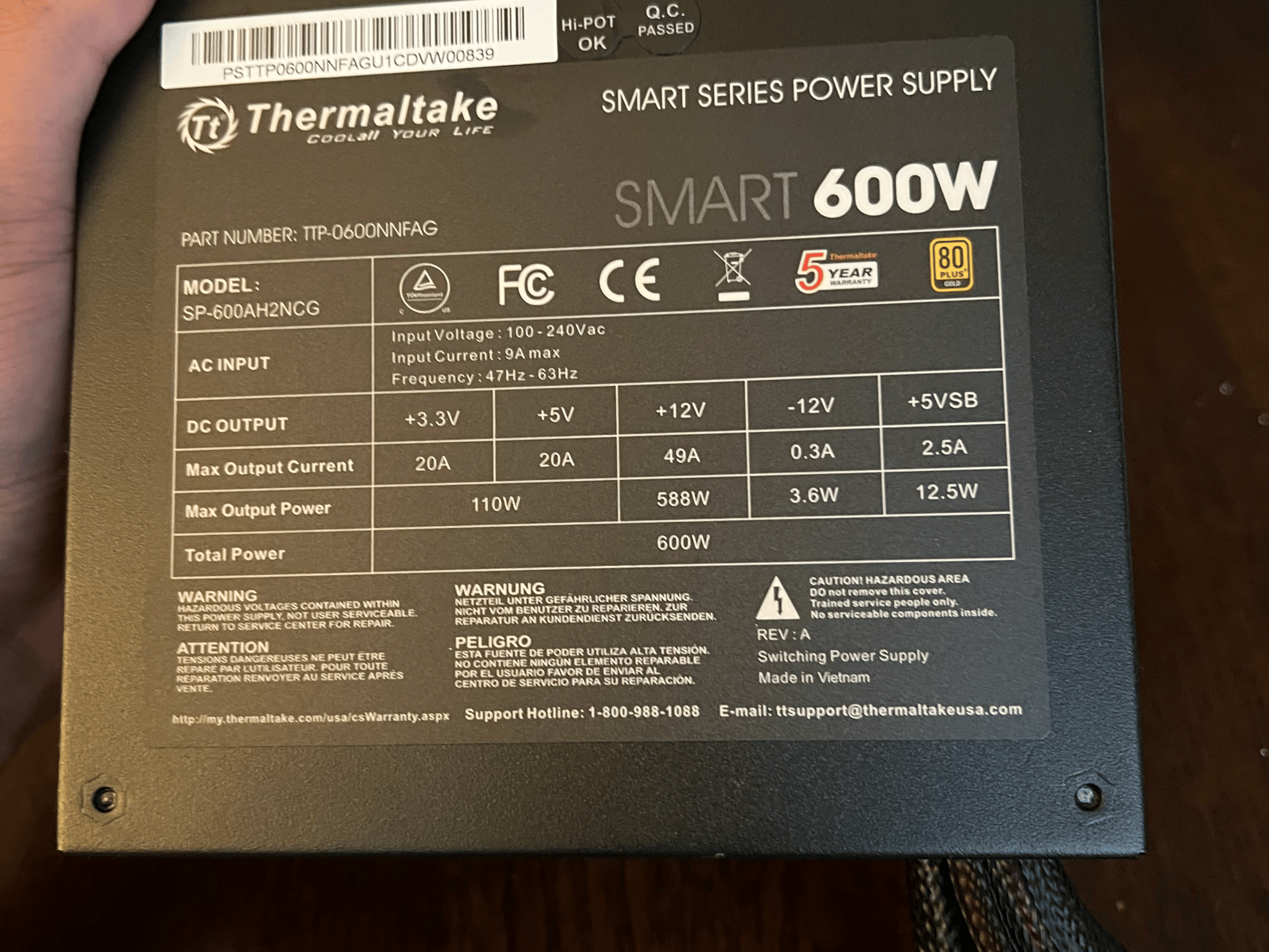 Thermaltake Smart Series 600w 80+ Gold