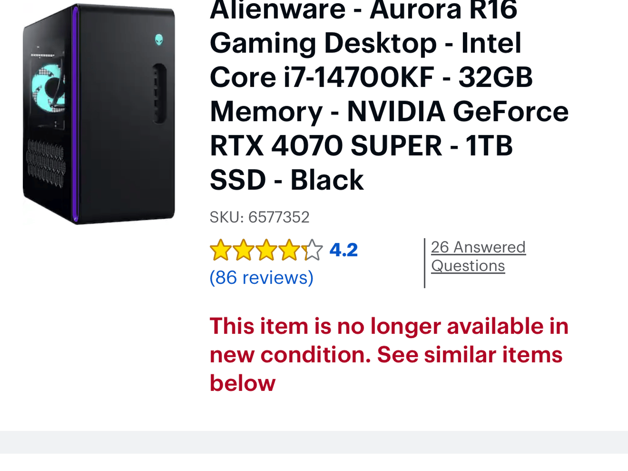 Alienware Aurora R16 | RTX 4070 SUPER | Intel i7-14700KF | 32GB DDR5 | 1TB NVMe