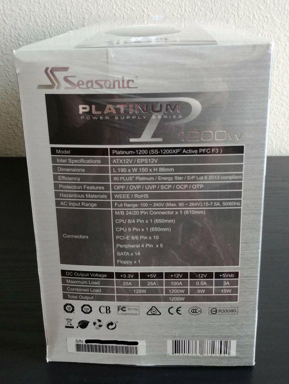 Seasonic Platinum 1200W, 80 Plus Platinum Fully Modular Power Supply (Brand New)
