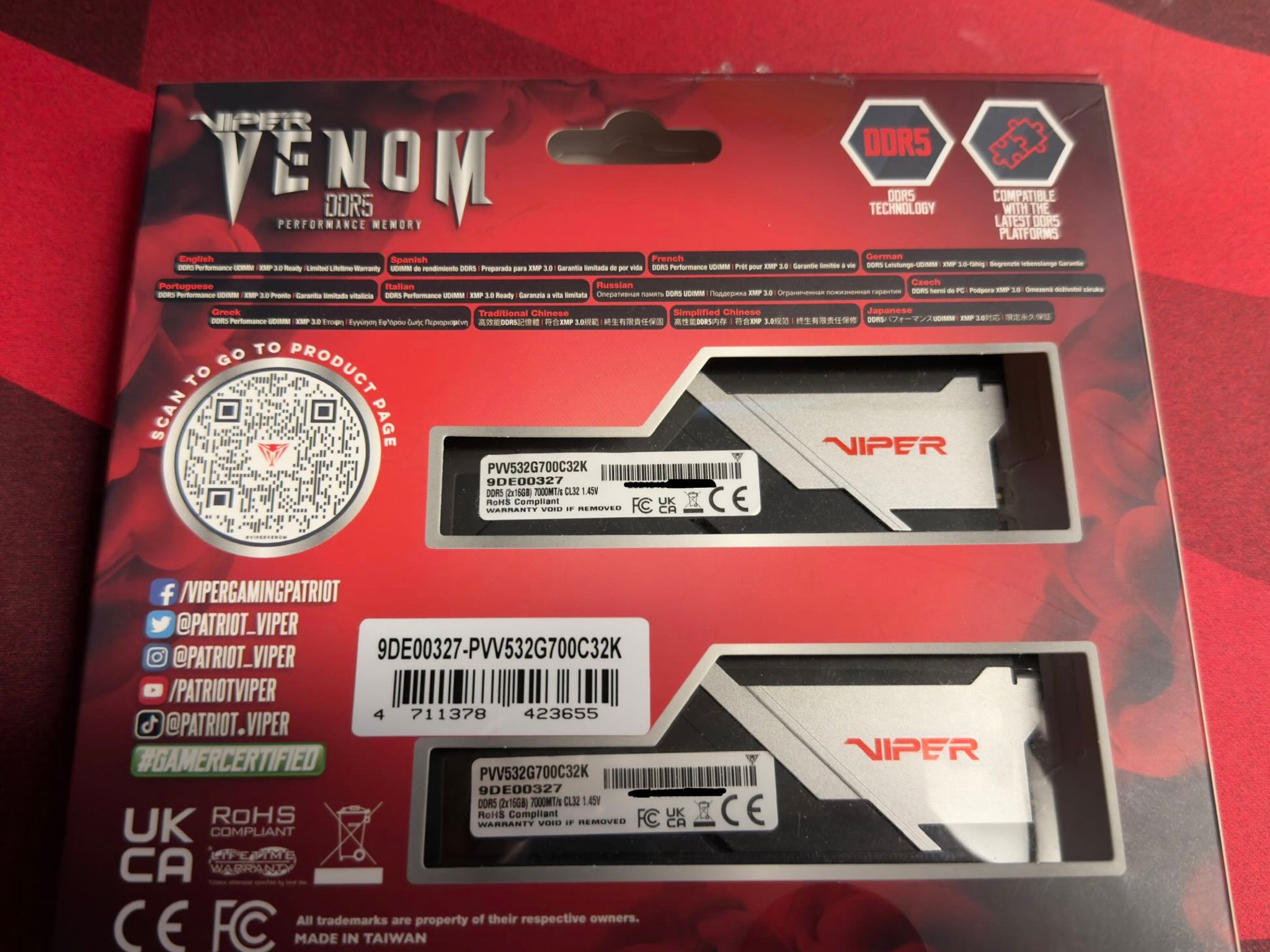 Patriot Viper Venom 32 GB (2 x 16 GB) DDR5-7000 CL32 Memory PVV532G700C32K