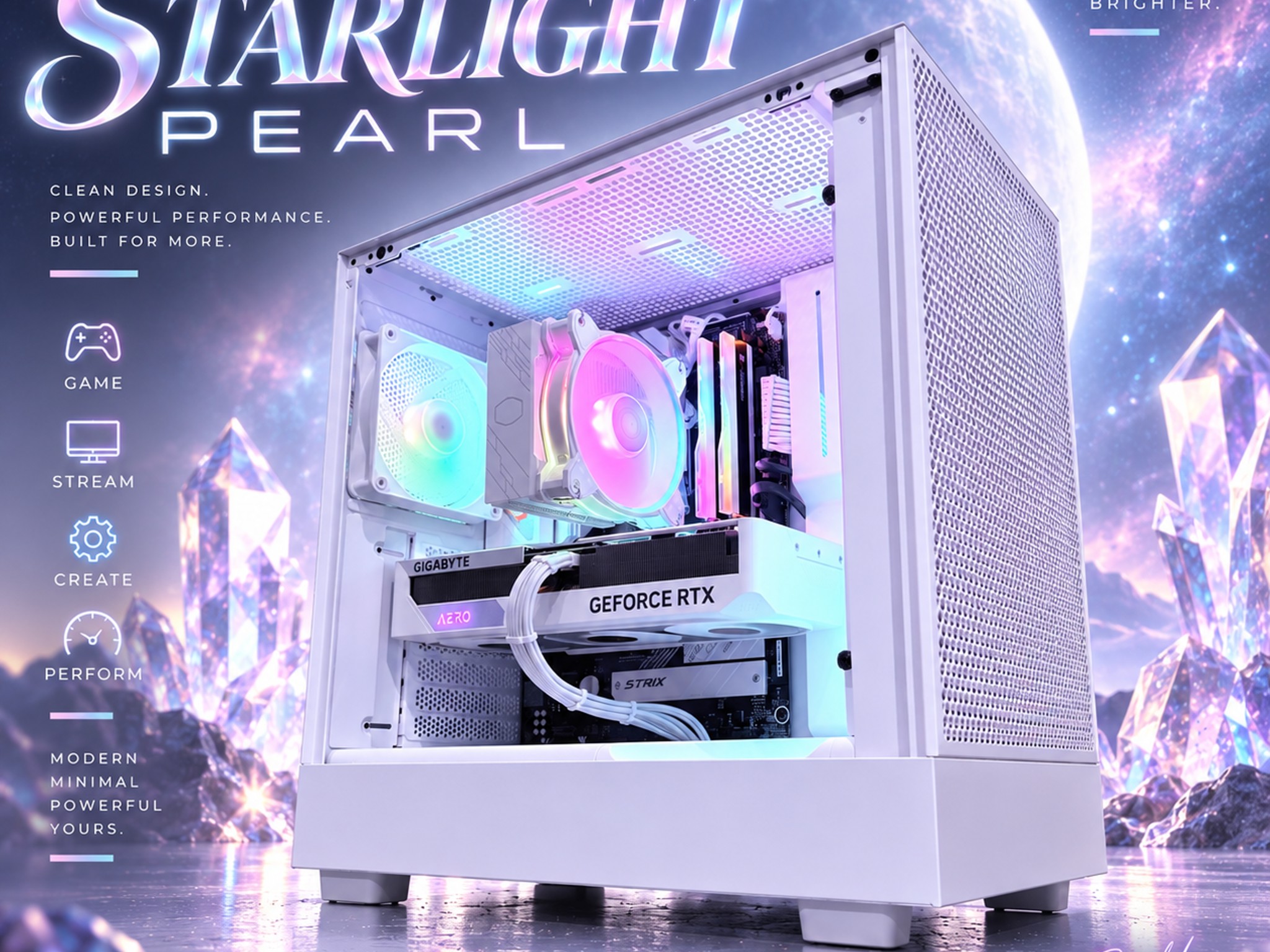 🌈"Starlight Pearl"⚪️| 1440p Gaming | RTX 4070 Super | Ryzen 7 7700 | 32GB DDR5 | 3TB Storage