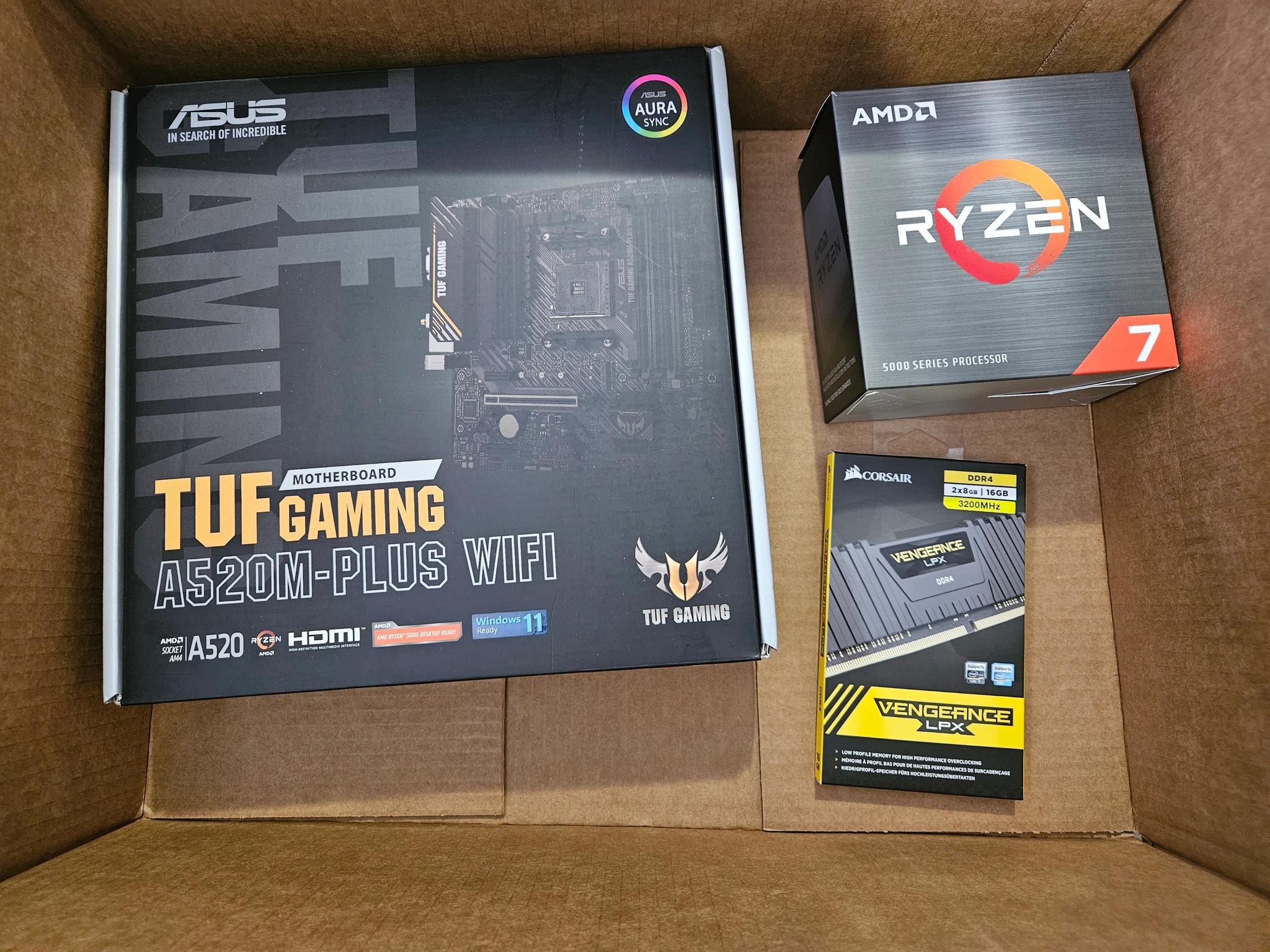Ryzen 7 5700x, Vengeance LPX 16GB (2x8GB), ASUS A520M-Plus Wi-Fi | No Retention Frame Or Screws