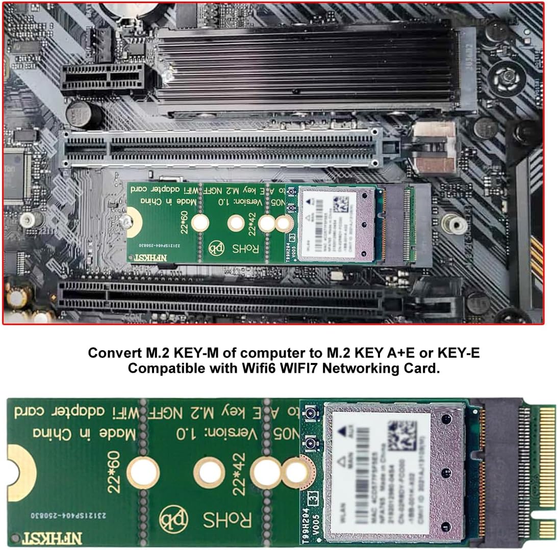 NFHK WiFi Riser Card NGFF Key-E Wireless Networking Card to M.2 NGFF NVME SSD Adapter Key-M