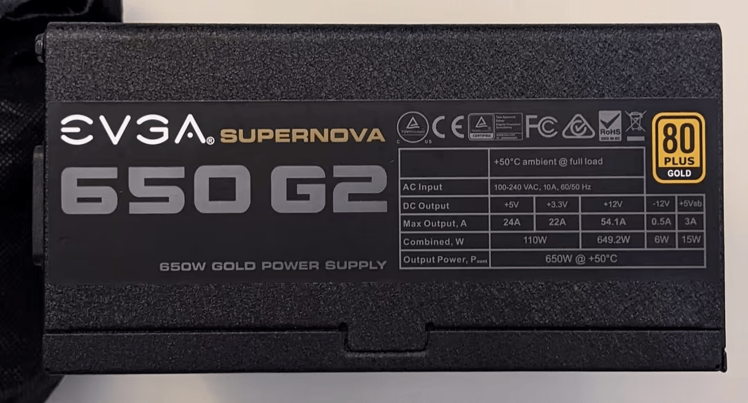 650 W Gold rated EVGA power supply