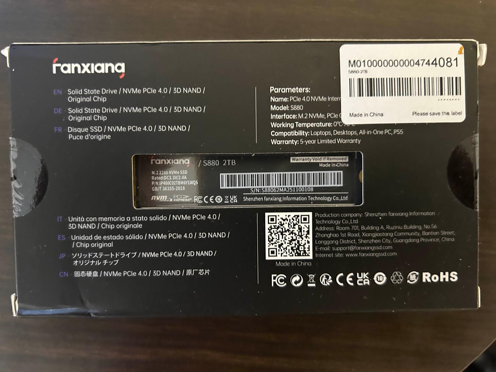 Fanxiang S880 2TB Gen 4x4 NVMe M.2 ssd