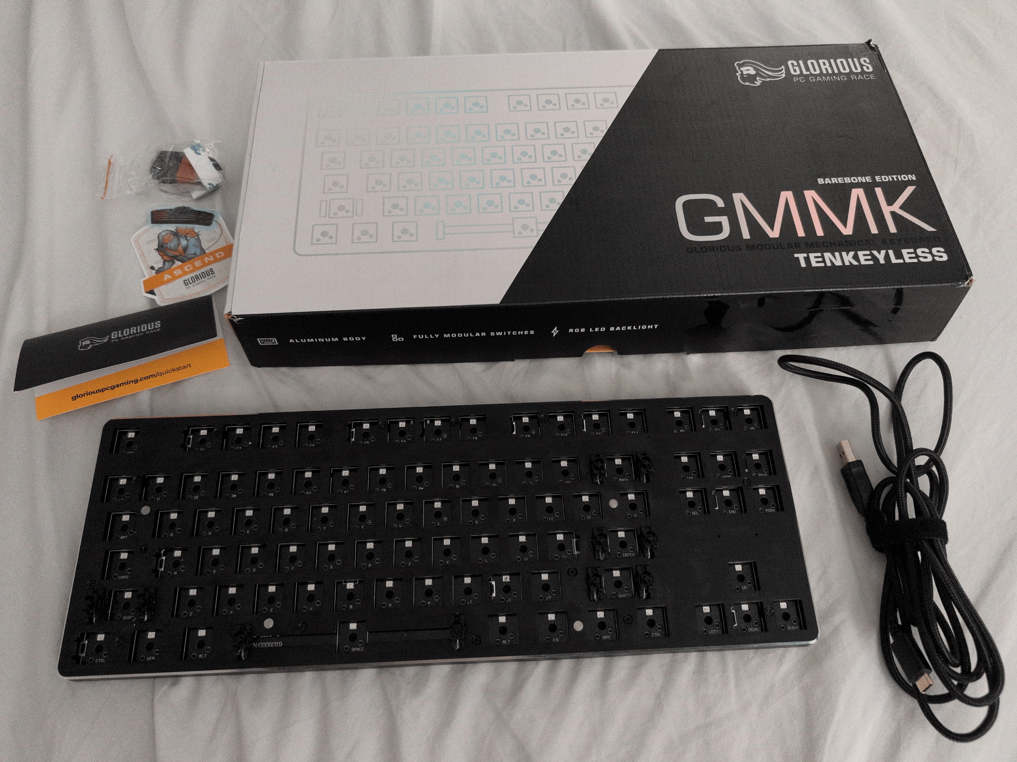 Glorious GMMK 1 RGB Aluminum USB Wired Mechanical 87 Key Tenkeyless TKL Keyboard (Barebones/Kit)