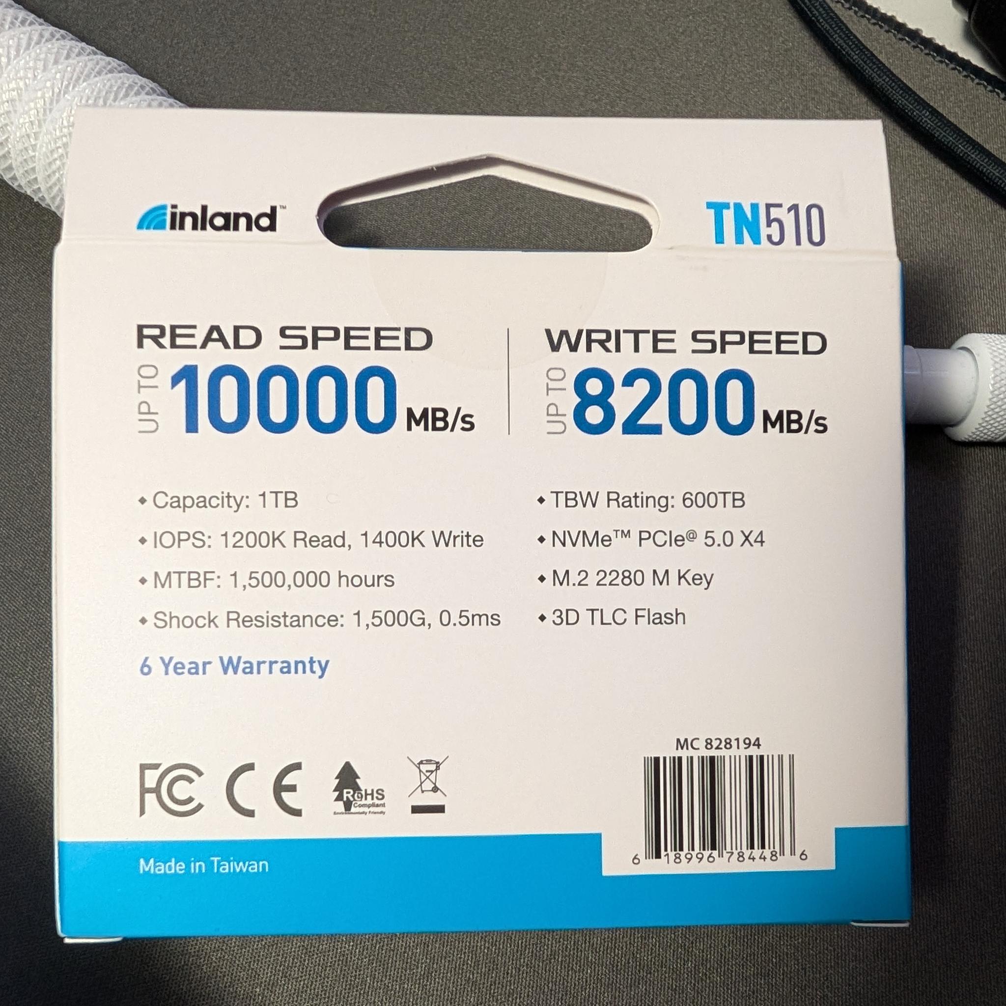 Inland TN510 1TB Gen 5 NVMe M.2 SSD *BRAND NEW SEALED*
