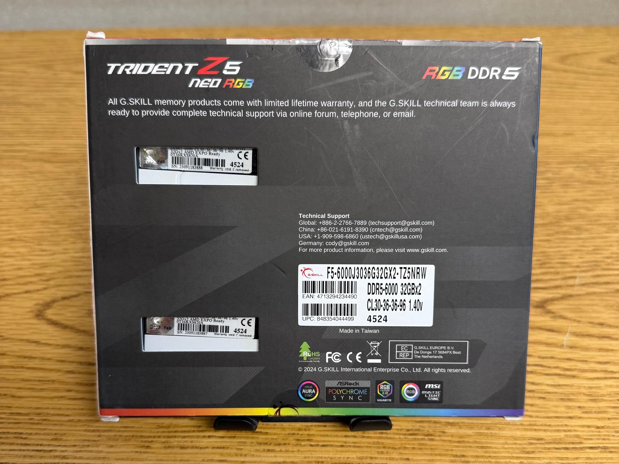 NEW 64GB 6000MHz CL30 White G.Skill Trident Z5 RGB (2x32GB) DDR5 RAM - AMD EXPO