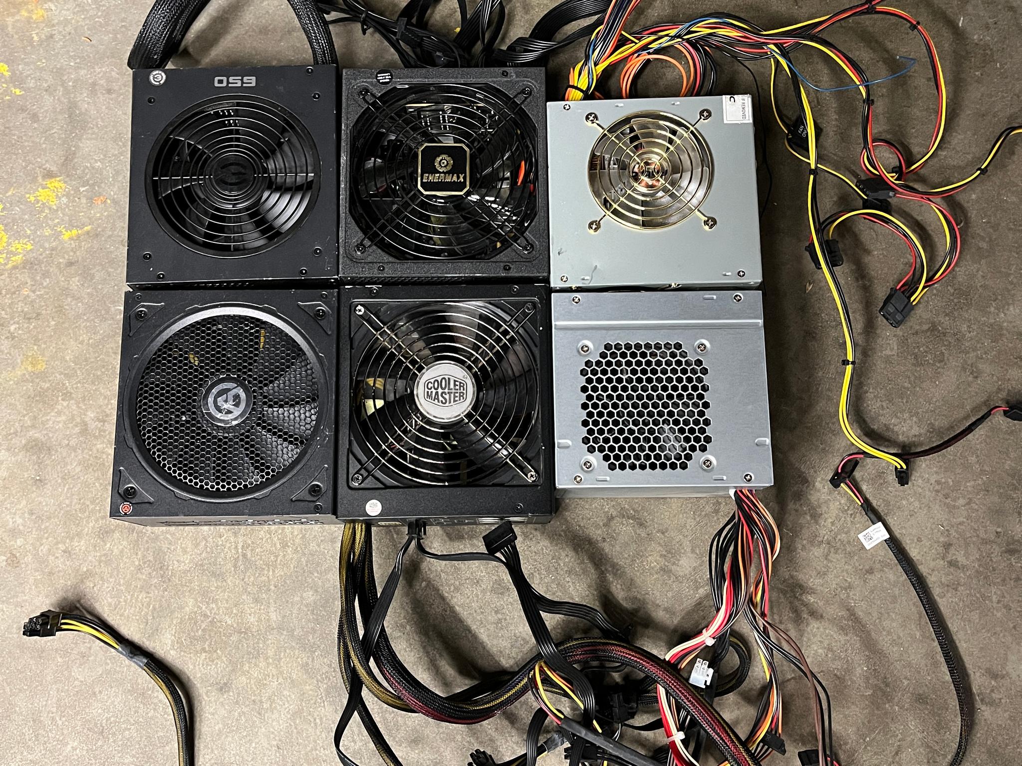 Lot of 6 ATX Desktop Power Supply 400w-1000w Cooler Master, EVGA, and More - Not Working, As‑Is