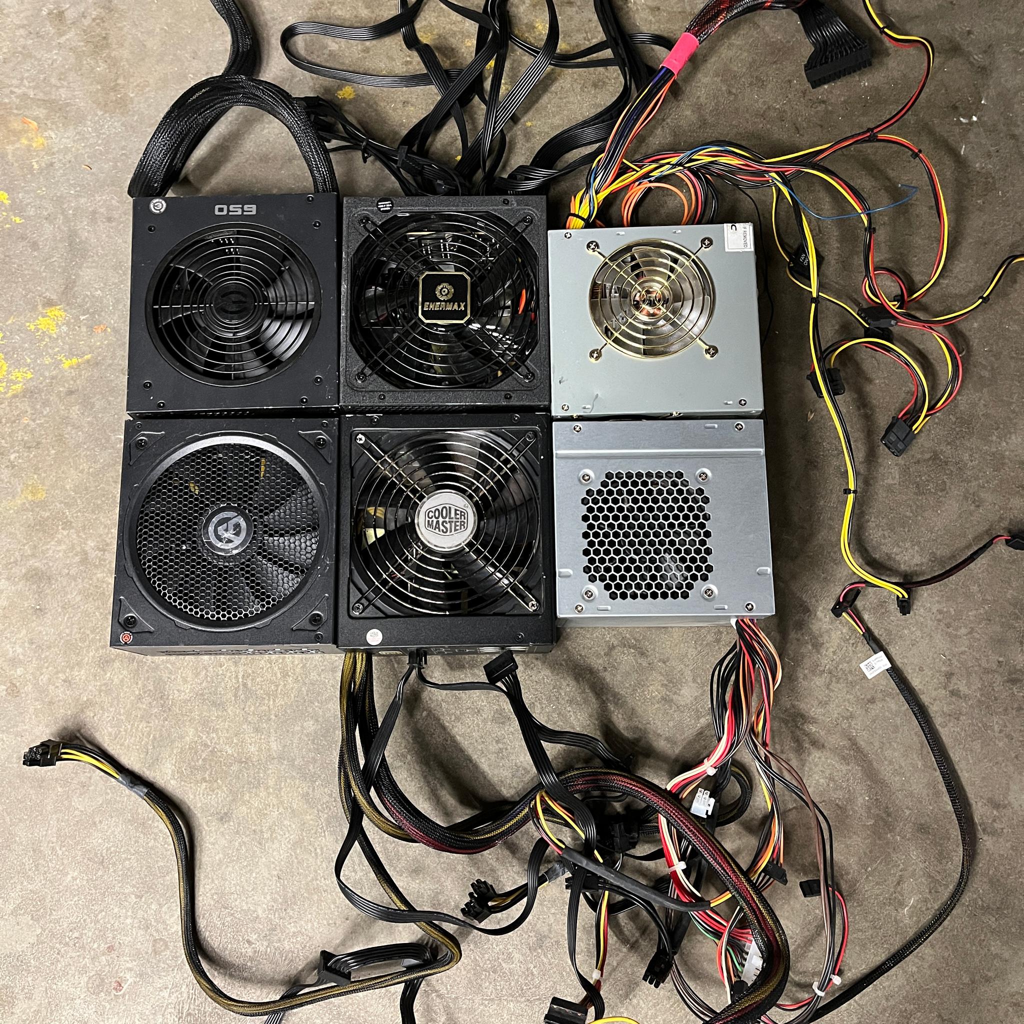 Lot of 6 ATX Desktop Power Supply 400w-1000w Cooler Master, EVGA, and More - Not Working, As‑Is