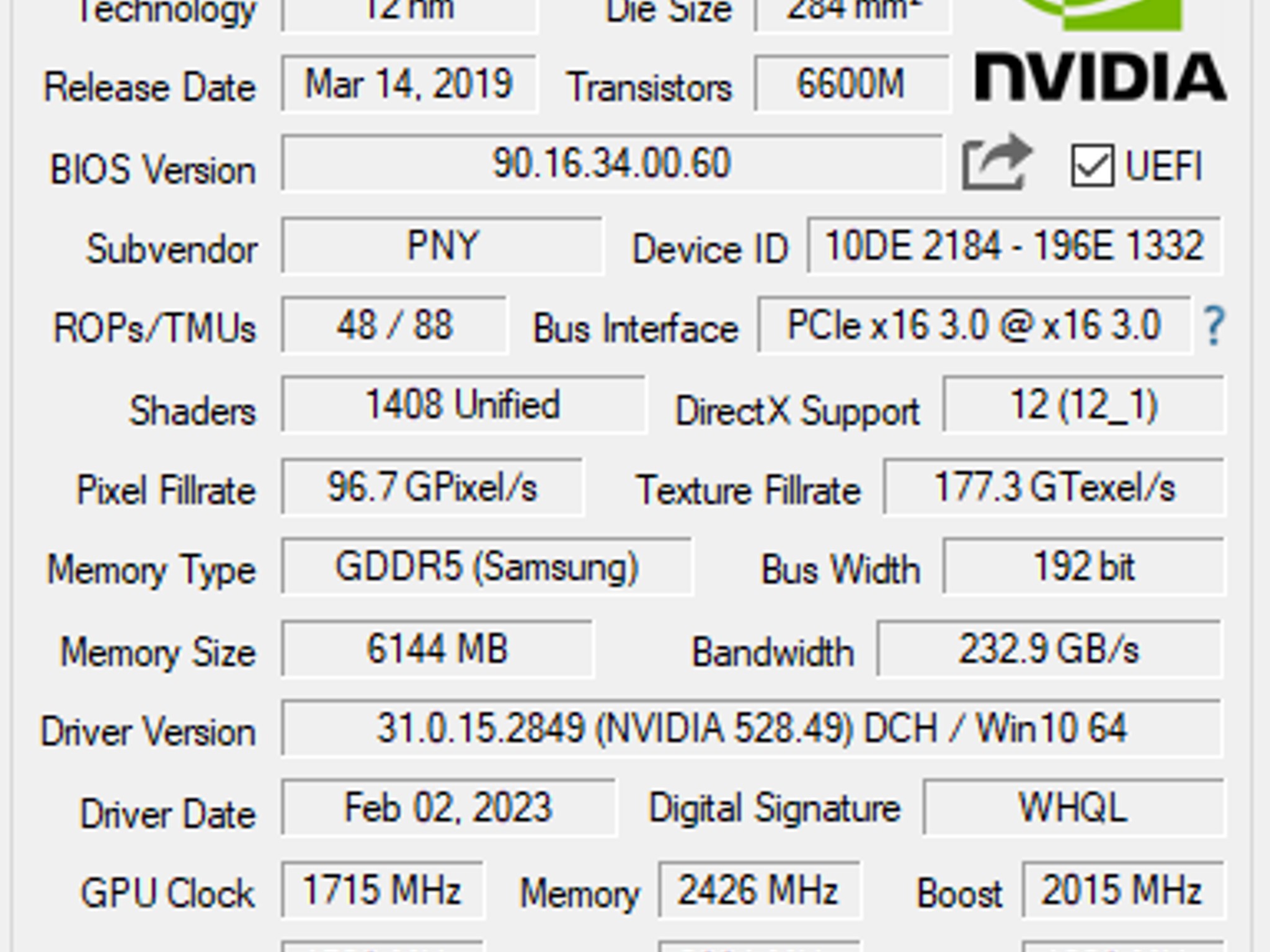 PNY GTX 1660 XLR8 O/C 