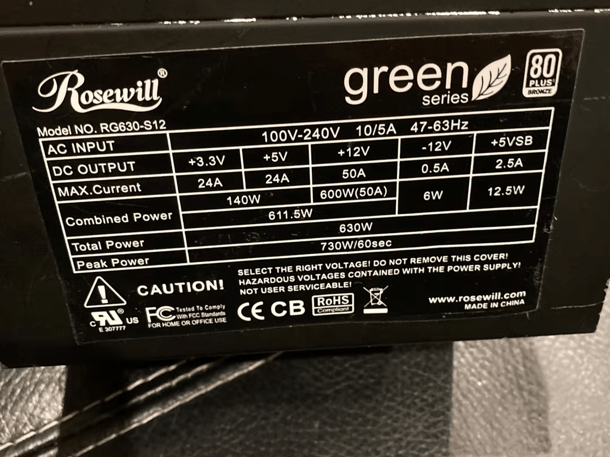 Rosewill Green 630Watt 80+ Bronze