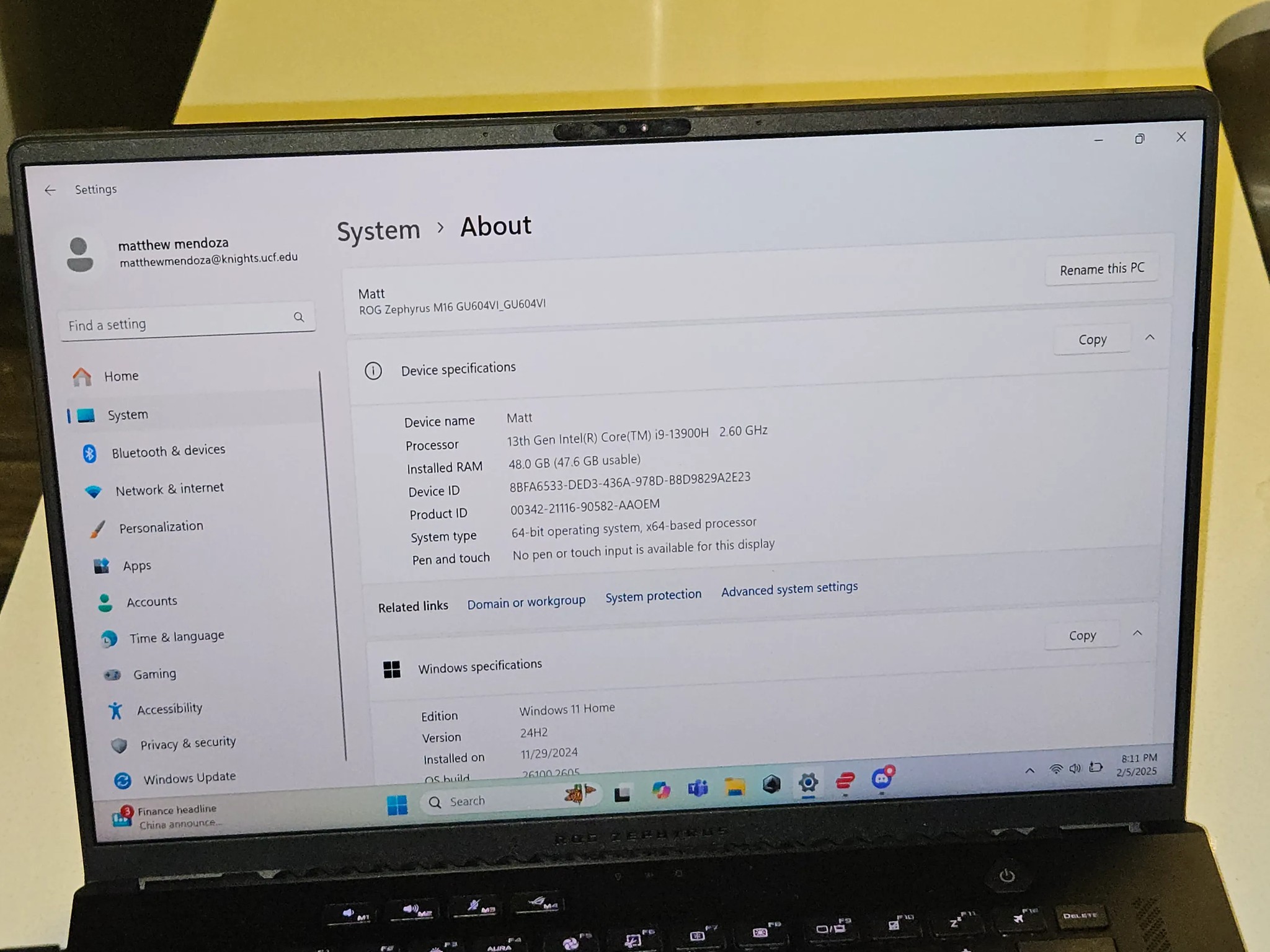 ROG Zephyrus M16 13th Gen Intel(R) Core(TM) i9-13900H   2.60 GHz RTX 4070 1TB SSD