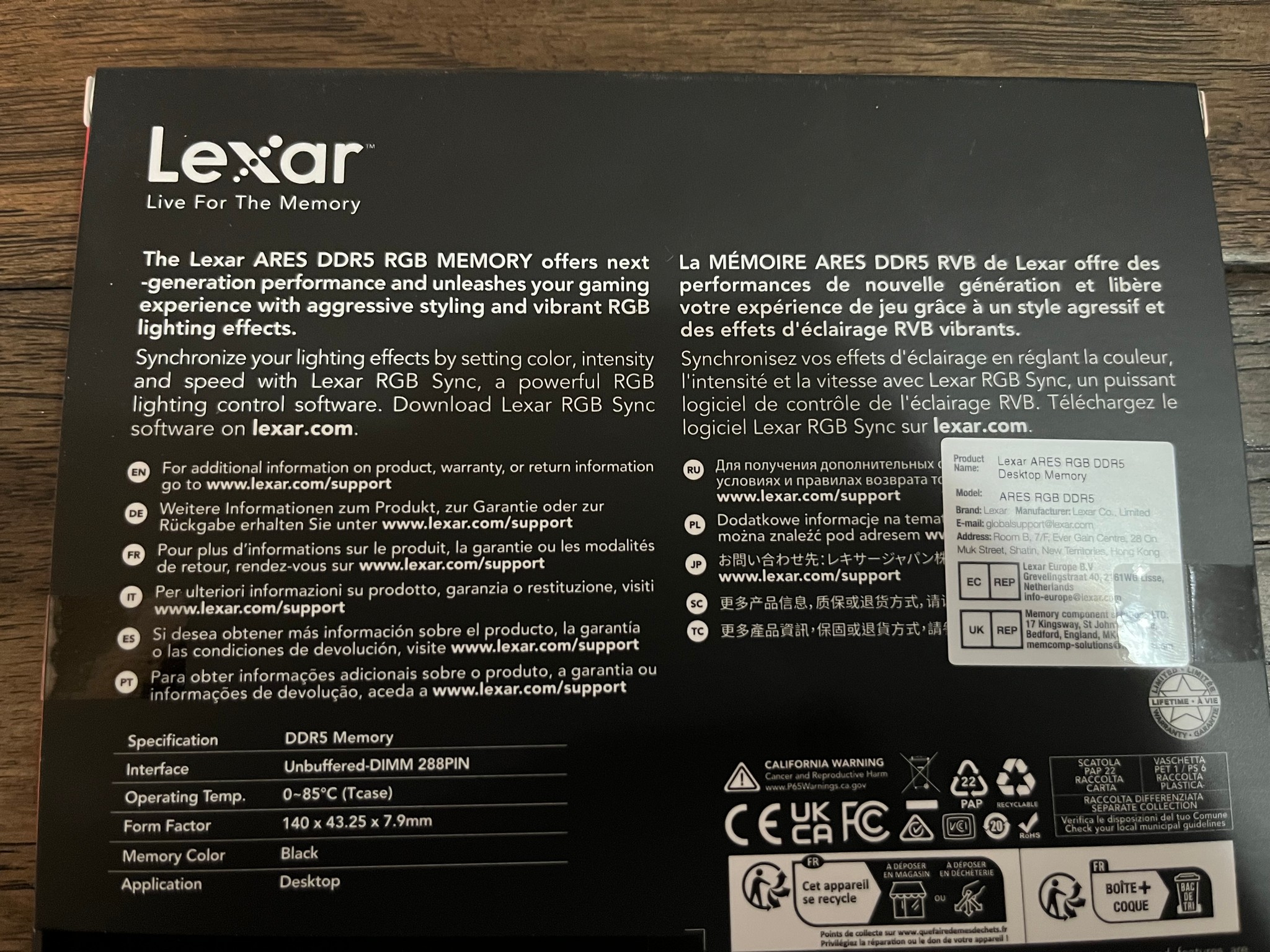 Lexar Ares RGB DDR5 6000 CL30 32GB(2x16GB)
