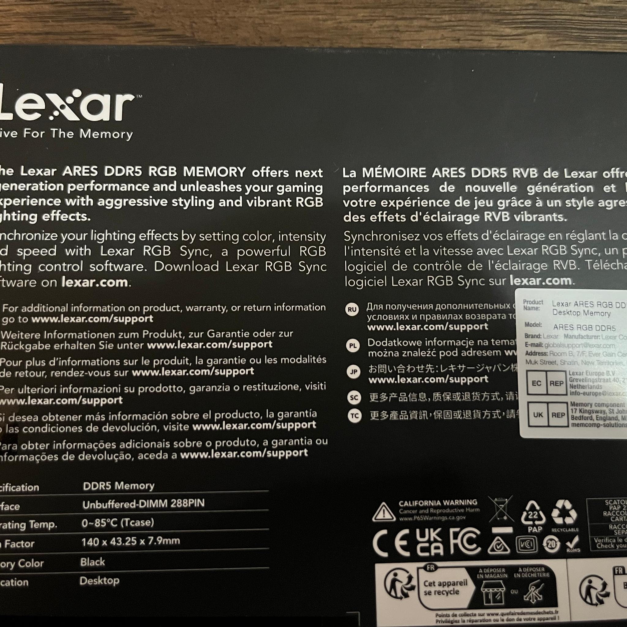 Lexar Ares RGB DDR5 6000 CL30 32GB(2x16GB)
