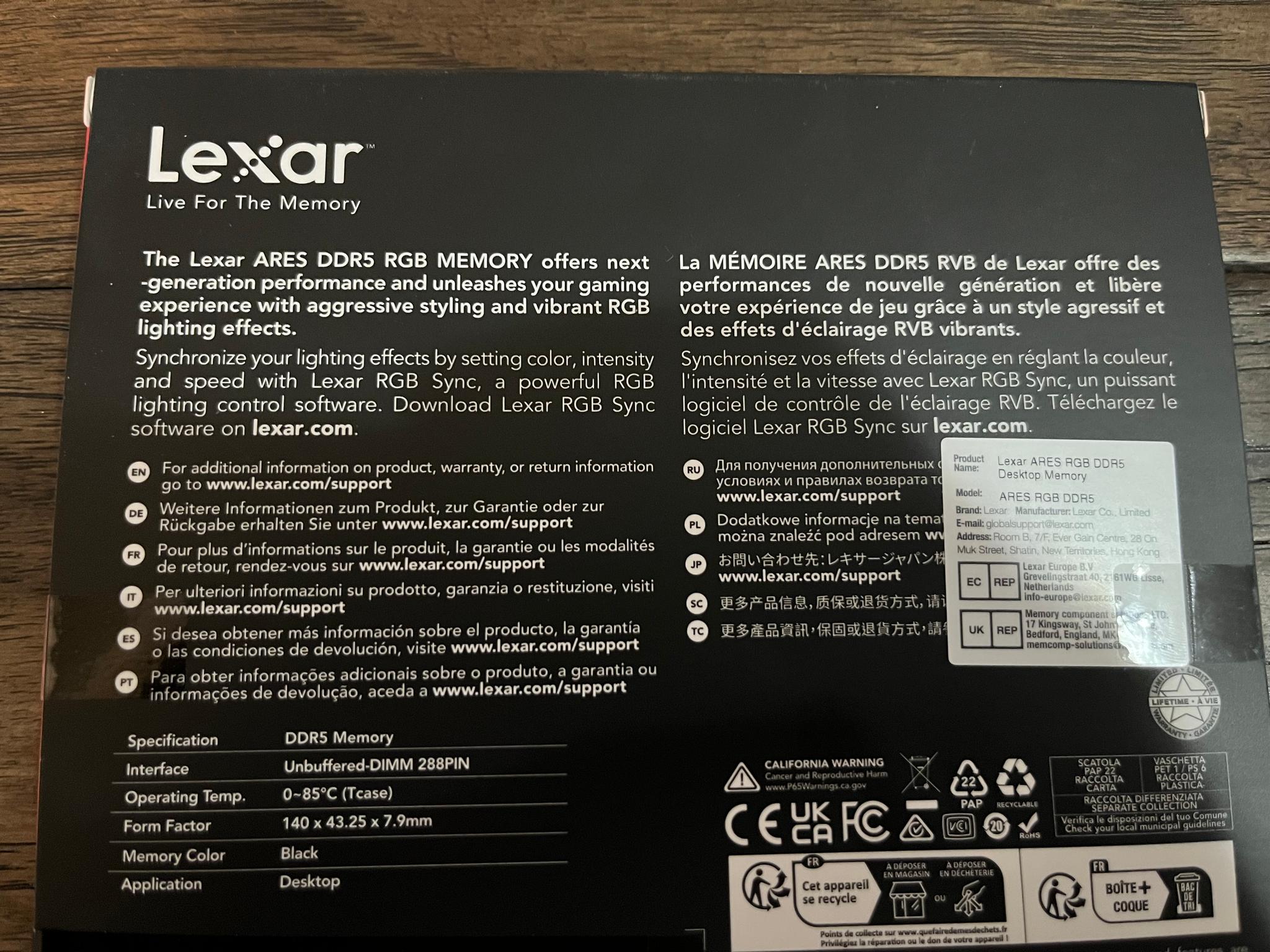 Lexar Ares RGB DDR5 6000 CL30 32GB(2x16GB)