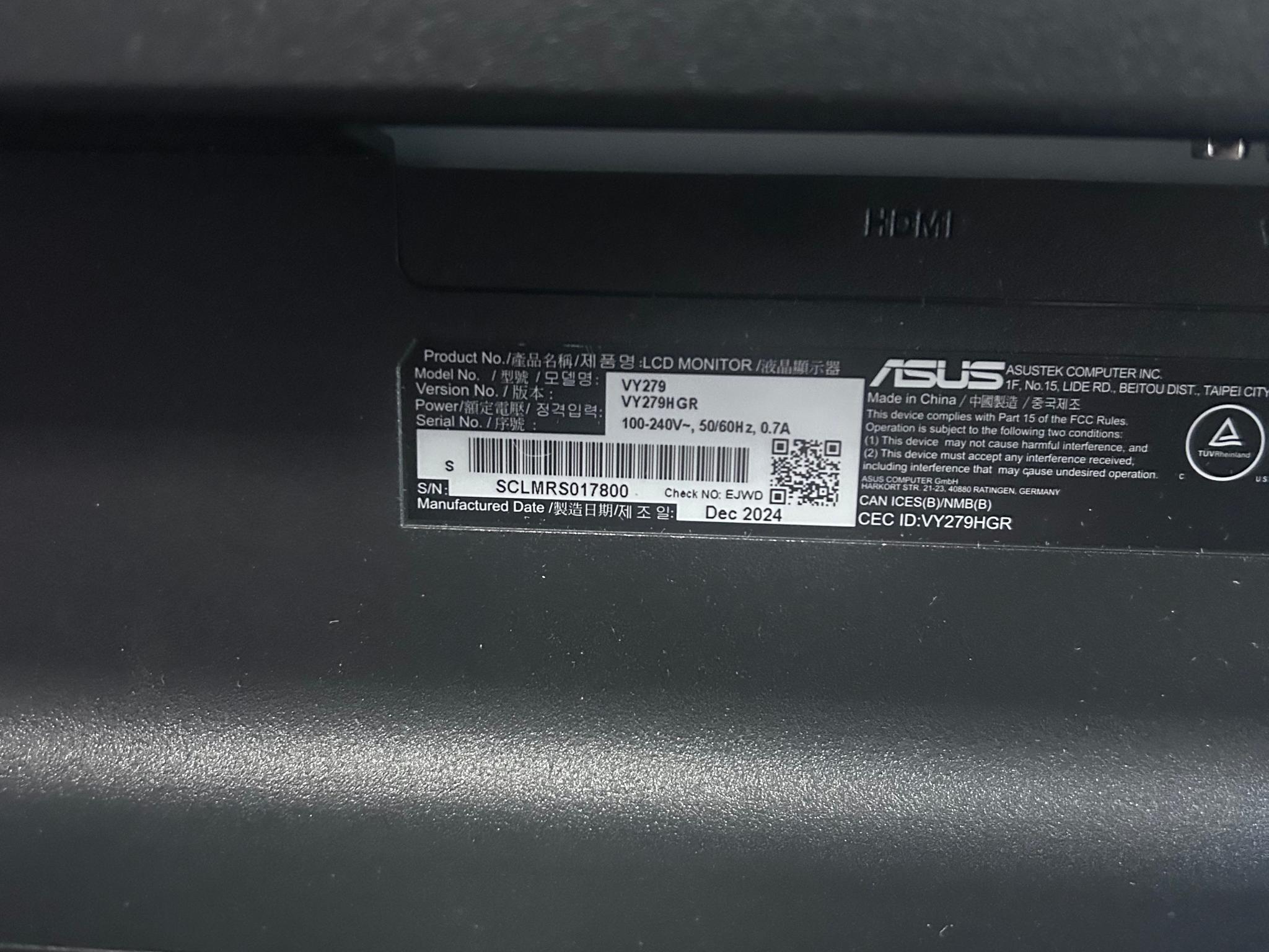 ASUS 27” (120hz) Computer Monitor (VY279HGR)