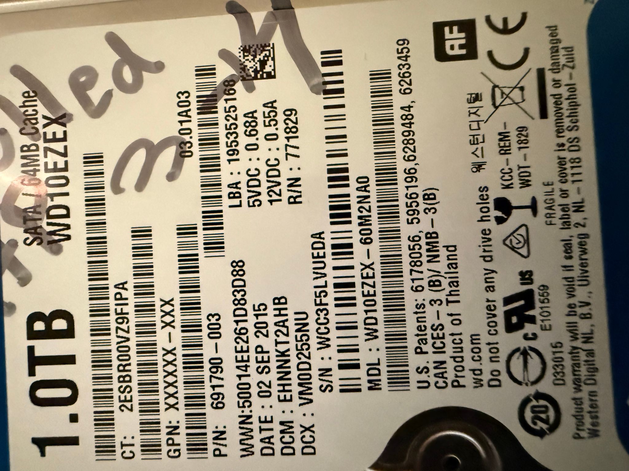 Western digital blue one terabyte SATA hdd | WD10EZEX