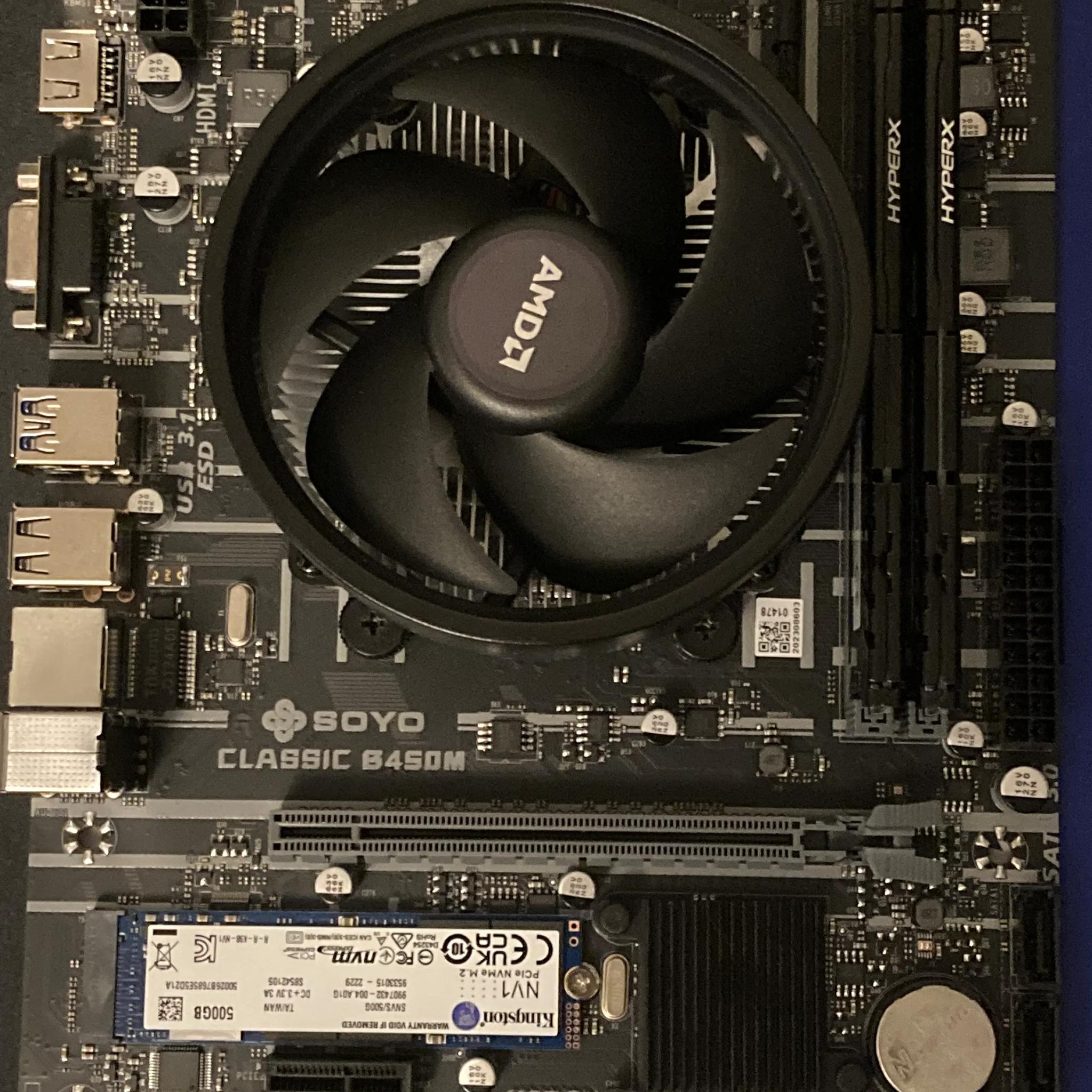 (AM4 COMBO) SOYO B450 + Ryzen 5 1600 + Cooler + 16GB DDR4 + 500GB NVME SSD