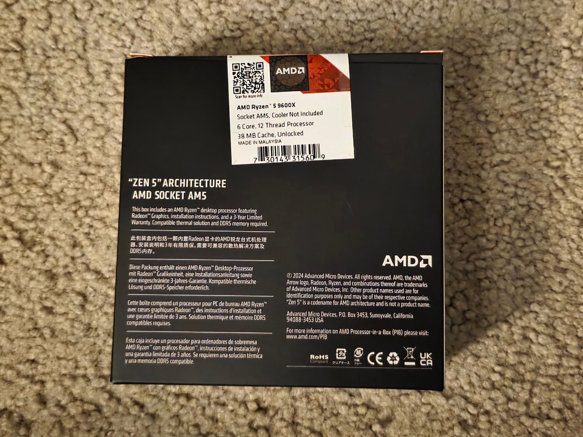 AMD Ryzen 5 9600X AM5 6-Core Processor Brand New In Box