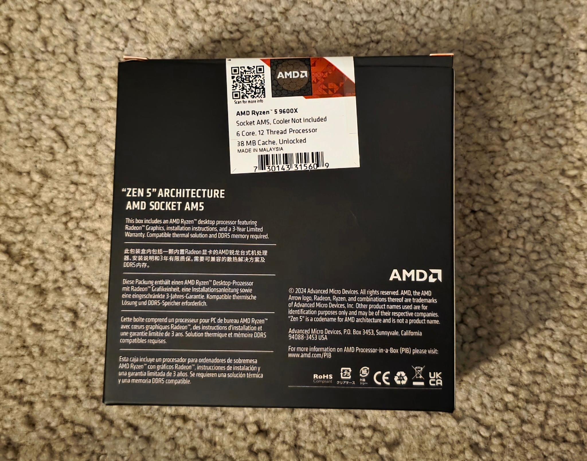 AMD Ryzen 5 9600X AM5 6-Core Processor Brand New In Box