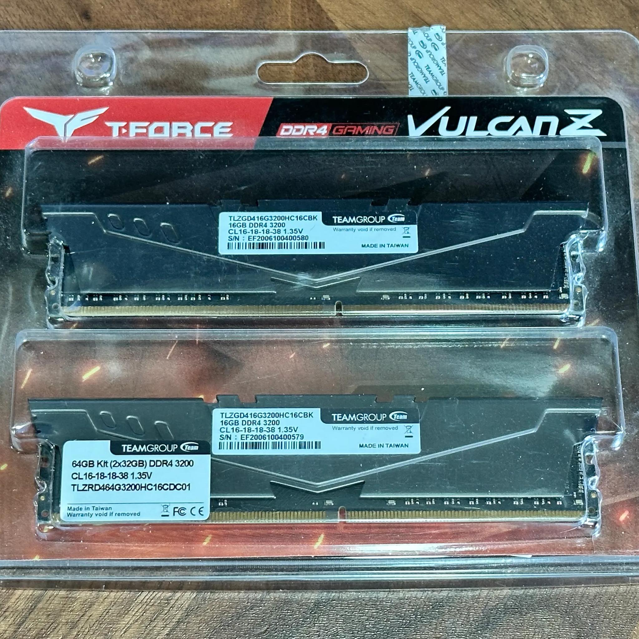 TEAMGROUP T-Force Vulcan Z DDR4 64GB Kit (2x32GB) 3200MHz (PC4-25600) CL16