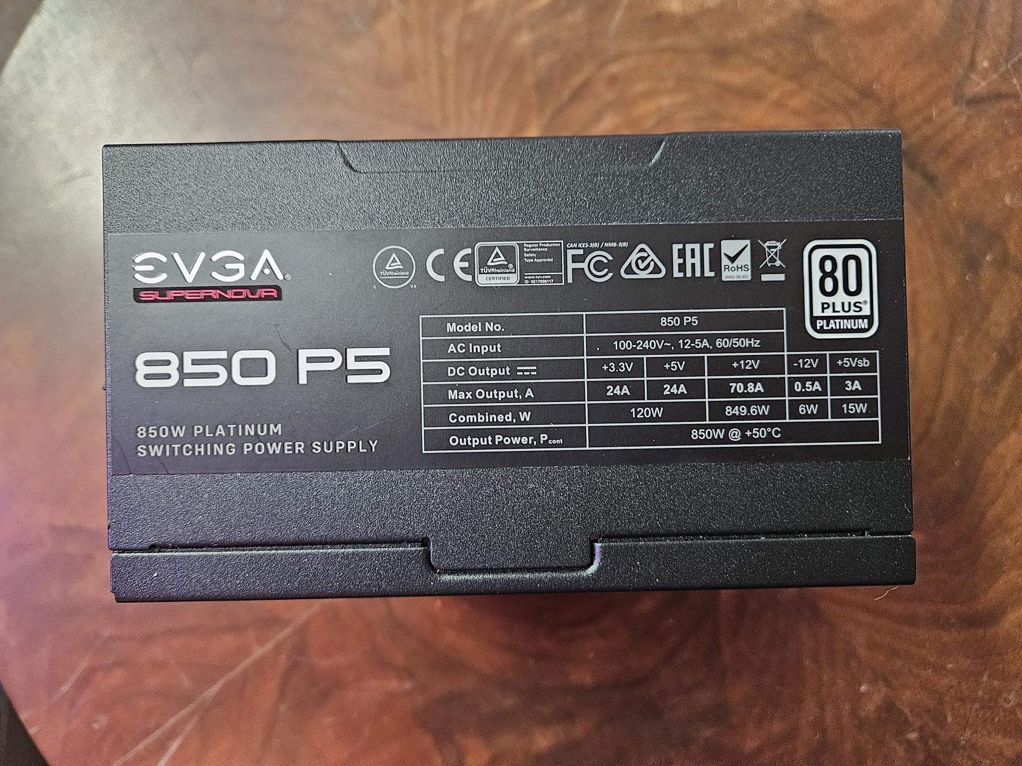 (Barely Used) EVGA Supernova 850 P5, 80 Plus Platinum 850W, Fully Modular, Eco Mode