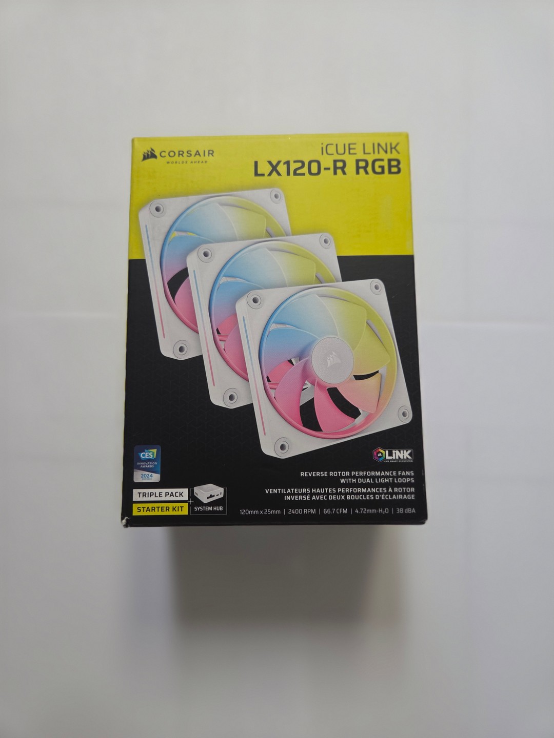 Corsair iCUE LINK LX120-R RGB White 3-Pack Starter Kit W/ Hub Box