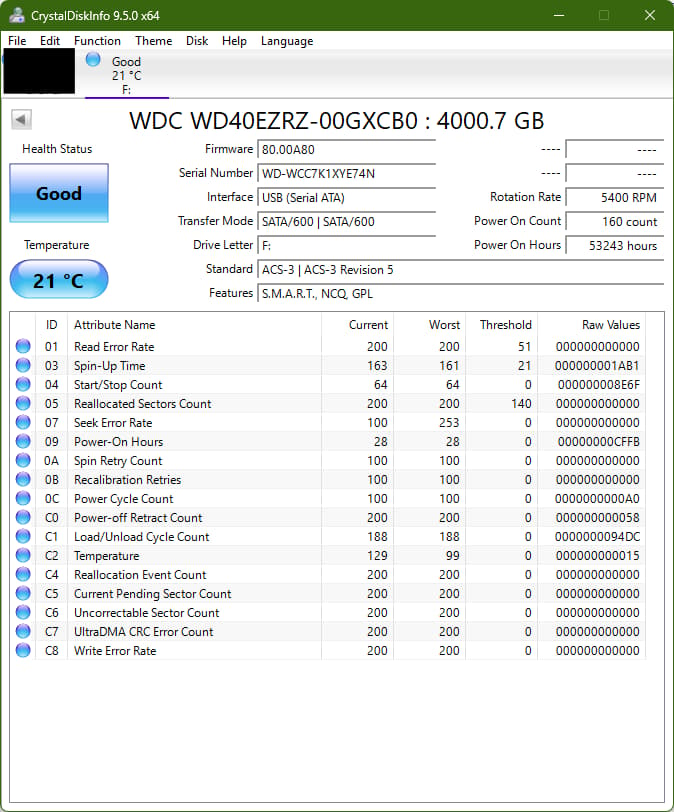 USED - WD Blue 4TB Desktop Hard Disk Drive - 5400 RPM SATA 6Gb/s 64MB Cache 3.5 Inch - WD40EZRZ