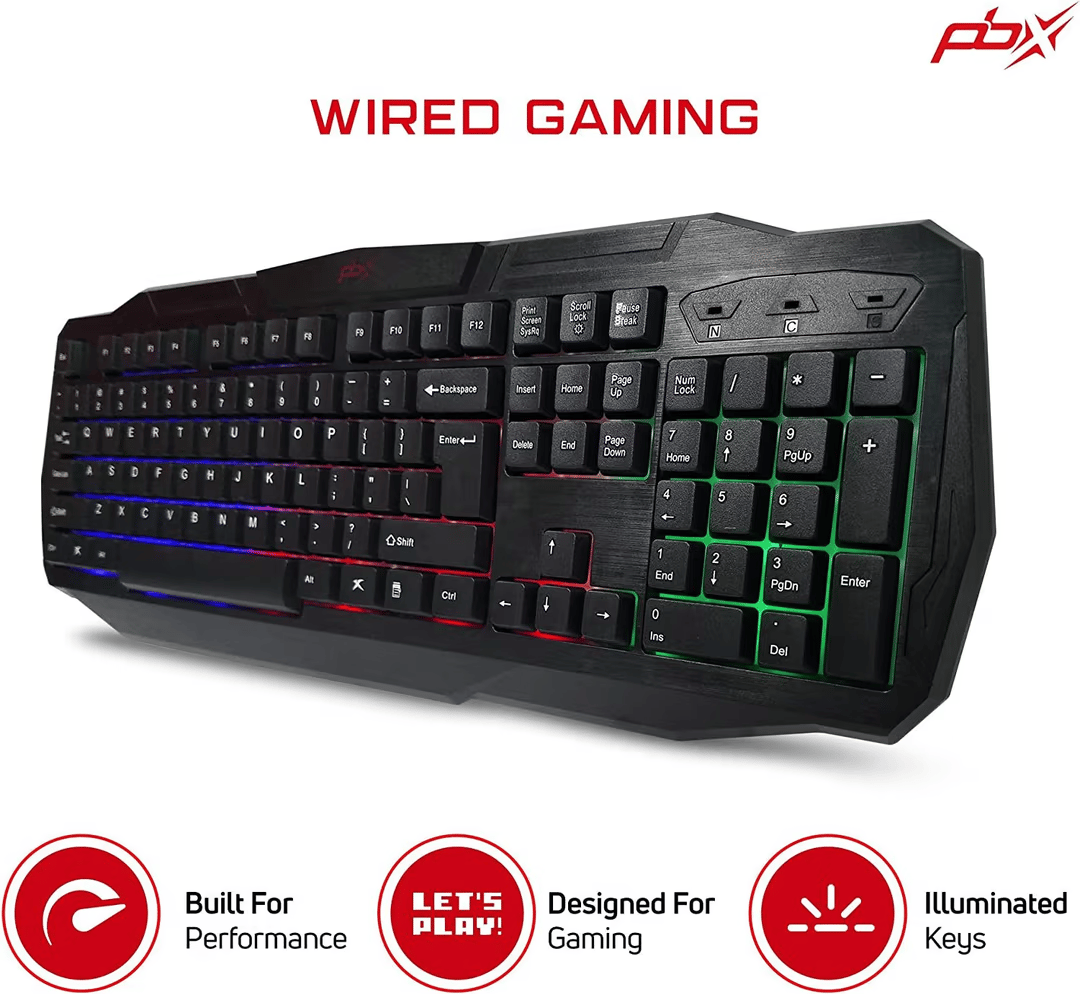 Pro Gaming Accessory Bundle - PBX RGB Backlit, Full-Size USB Keyboard, USB Mouse, Mouse Pad