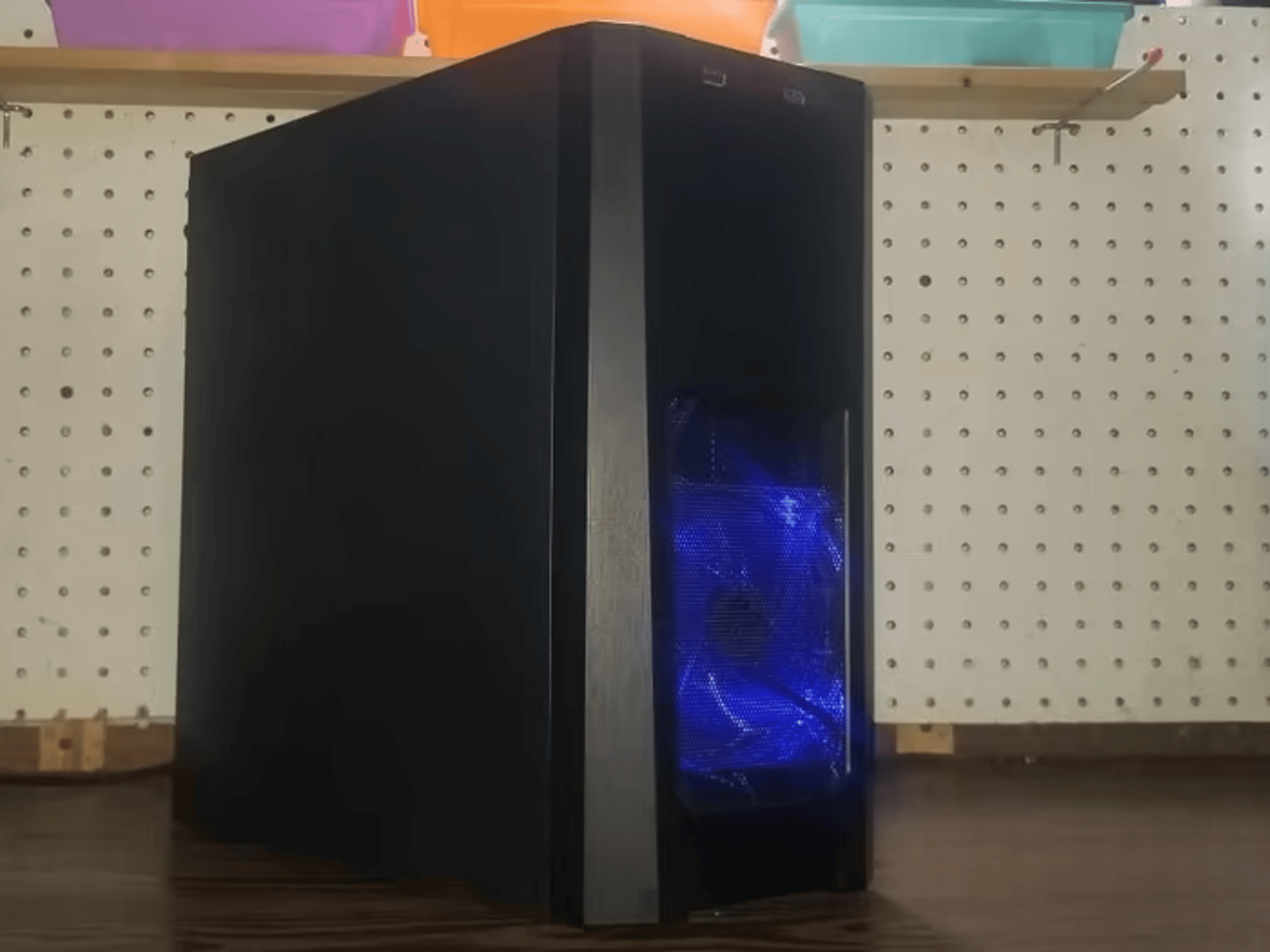 budget gaming pc. black with blue led.