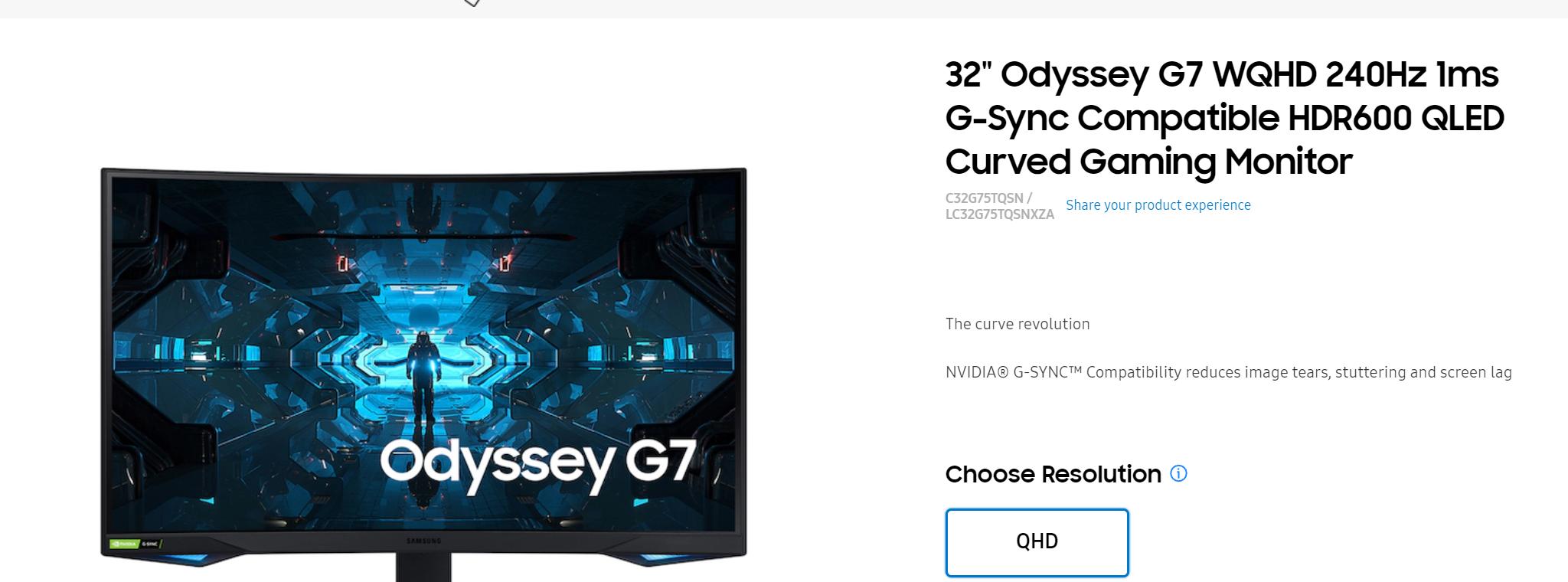 Samsung G7 Odyssey 2K 240HZ Gaming Monitor