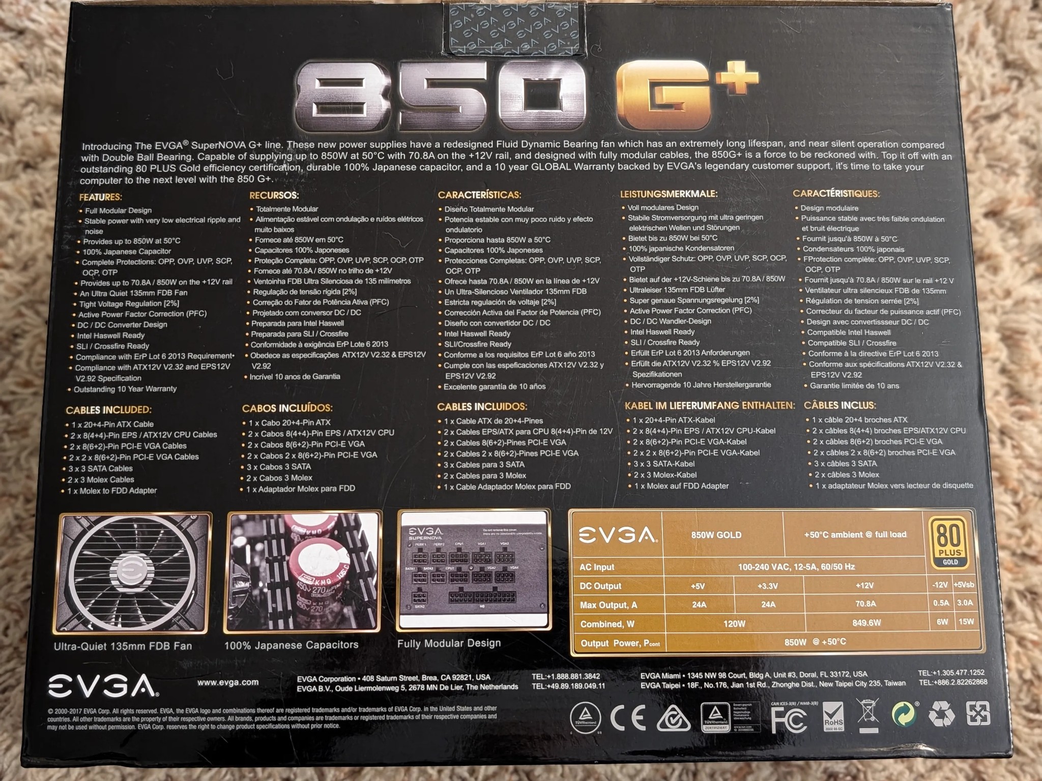 EVGA SuperNOVA 850 G+, 80 Plus Gold 850W, Fully Modular