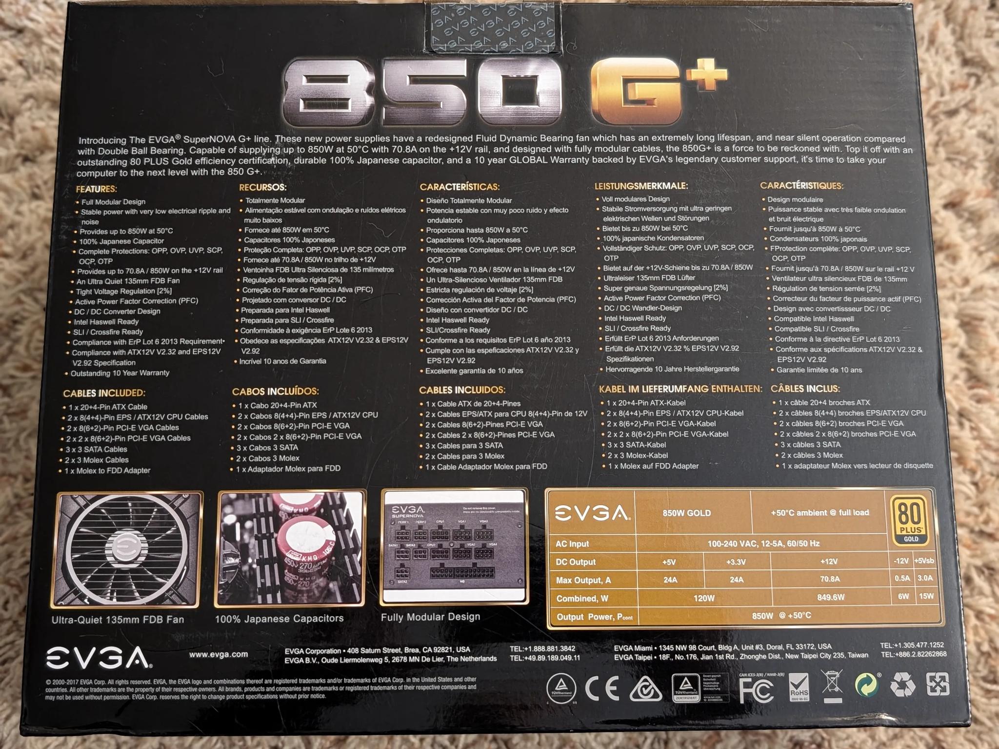 EVGA SuperNOVA 850 G+, 80 Plus Gold 850W, Fully Modular