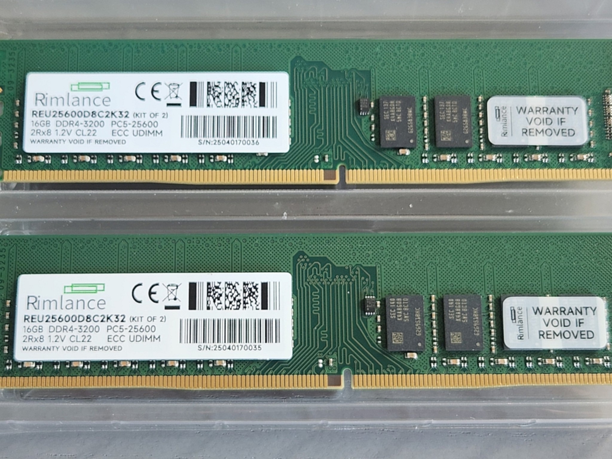 Rimlance 32GB (2x16GB) ECC DDR4 3200MT 1.2V Kit - compatible with Ryzen AM4 motherboards