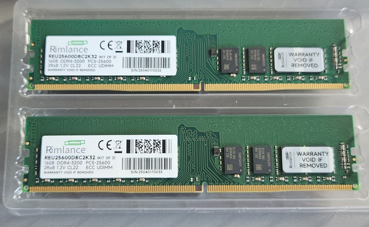 Rimlance 32GB (2x16GB) ECC DDR4 3200MT 1.2V Kit - compatible with Ryzen AM4 motherboards