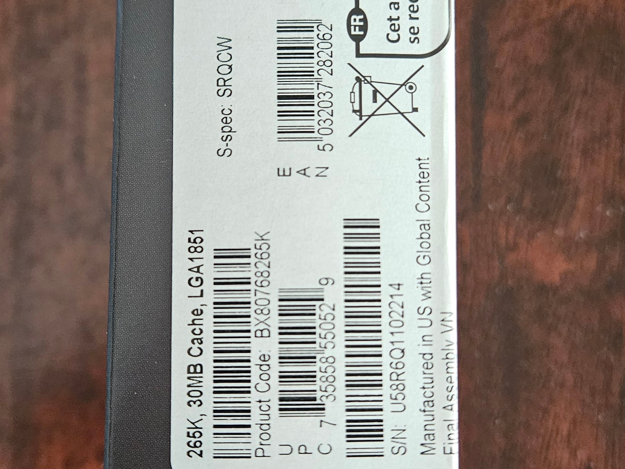 BNIB Intel Core Ultra Series 2 265K CPU