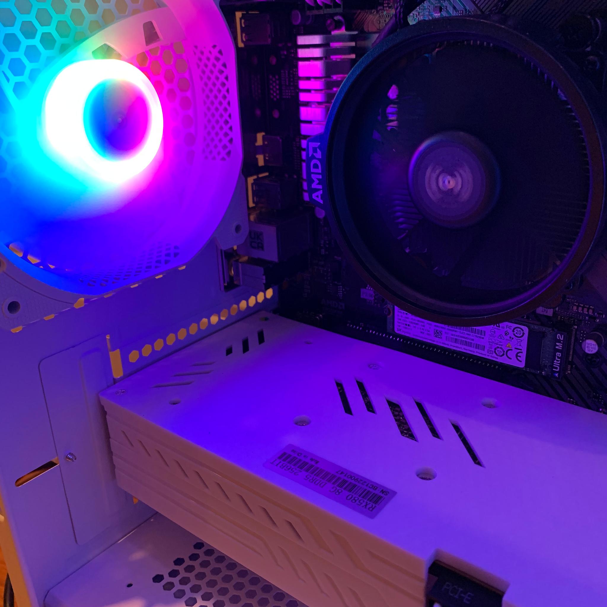 RYZEN 5 1600 RX 580 8GB WHITE RGB GAMING/STREAMING/EDITING PC 16GB RAM 1000GB M.2 SSD WINDOWS WiFi