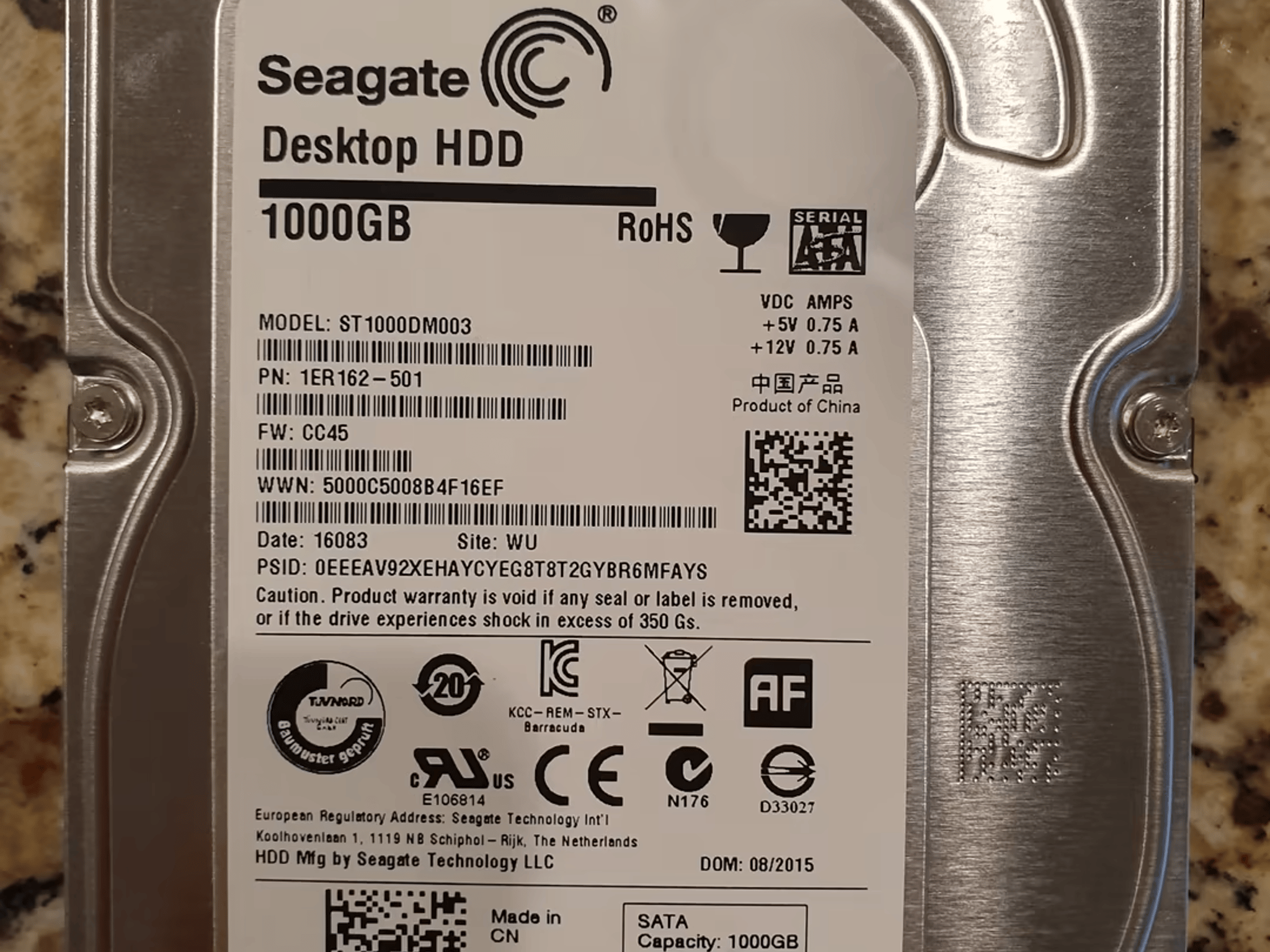 1 TB Seagate Hard Drive 7200RPM 3.5"