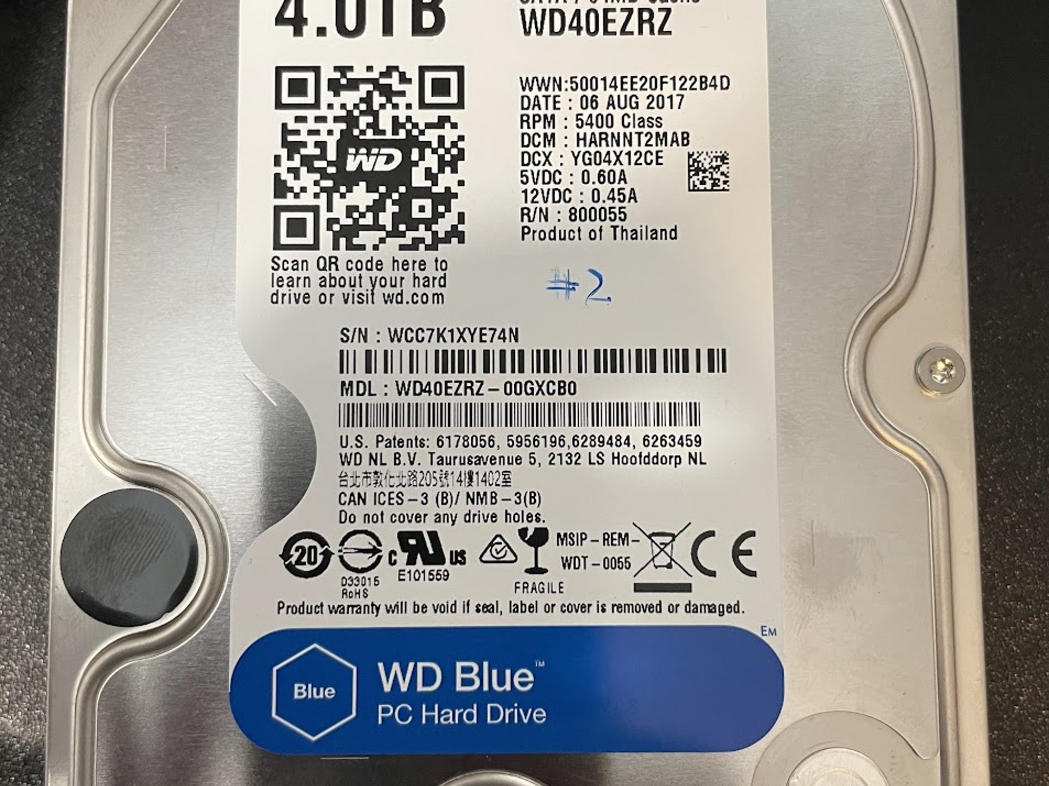 USED - WD Blue 4TB Desktop Hard Disk Drive - 5400 RPM SATA 6Gb/s 64MB Cache 3.5 Inch - WD40EZRZ