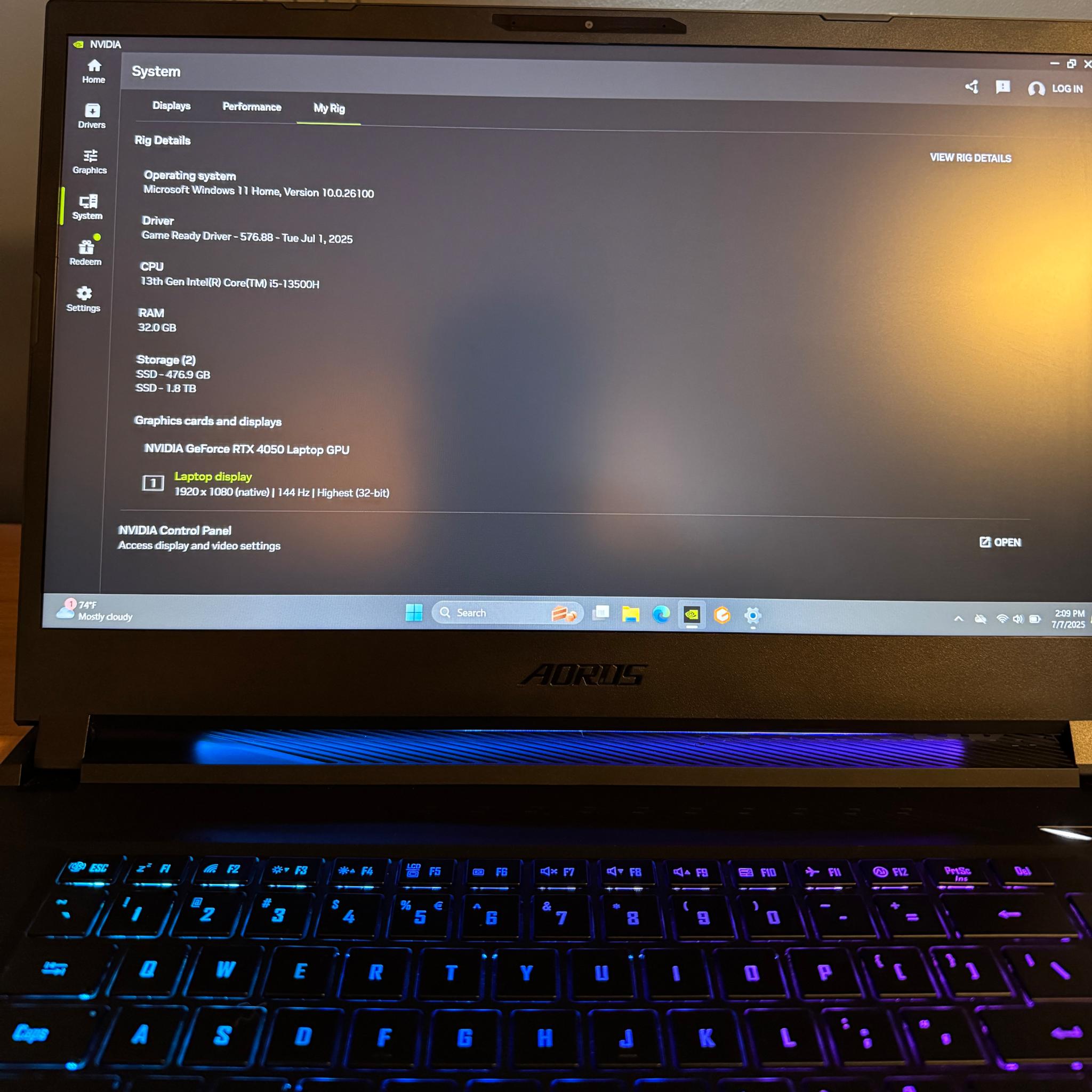 💻 Aorus Laptop | Intel 13500H, RTX 4050, 32GB DDR5, 2.5TB SSD,