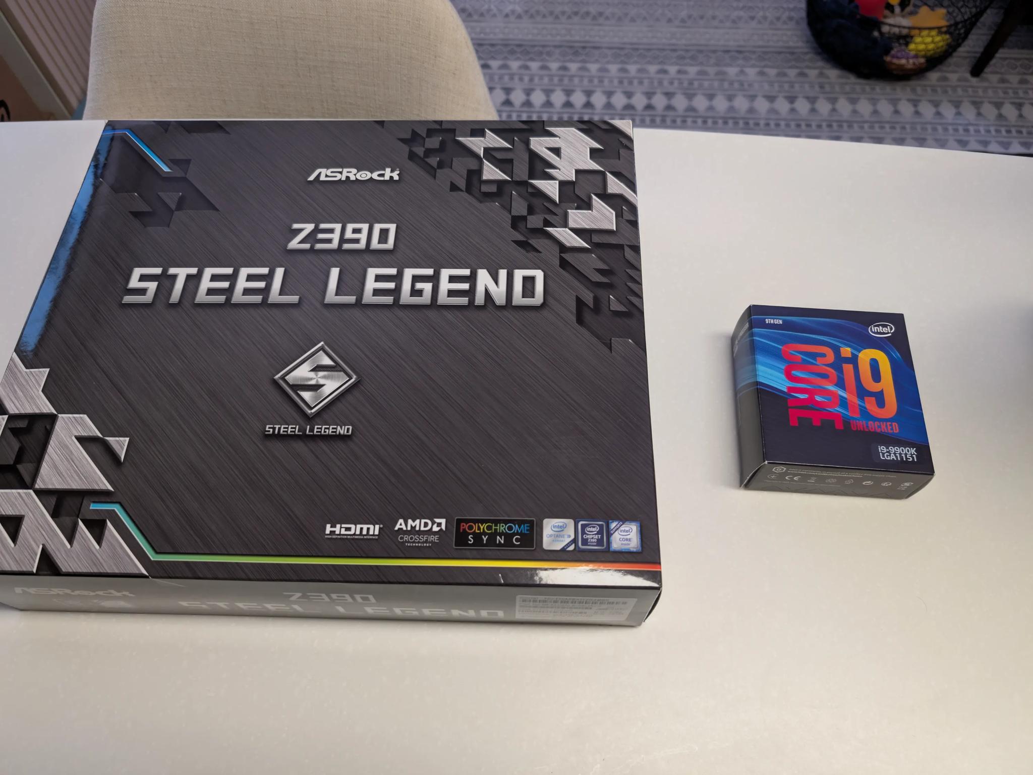 i9-9900k,  Asrock z390 Steel Legend, Plus memory and Wifi Card