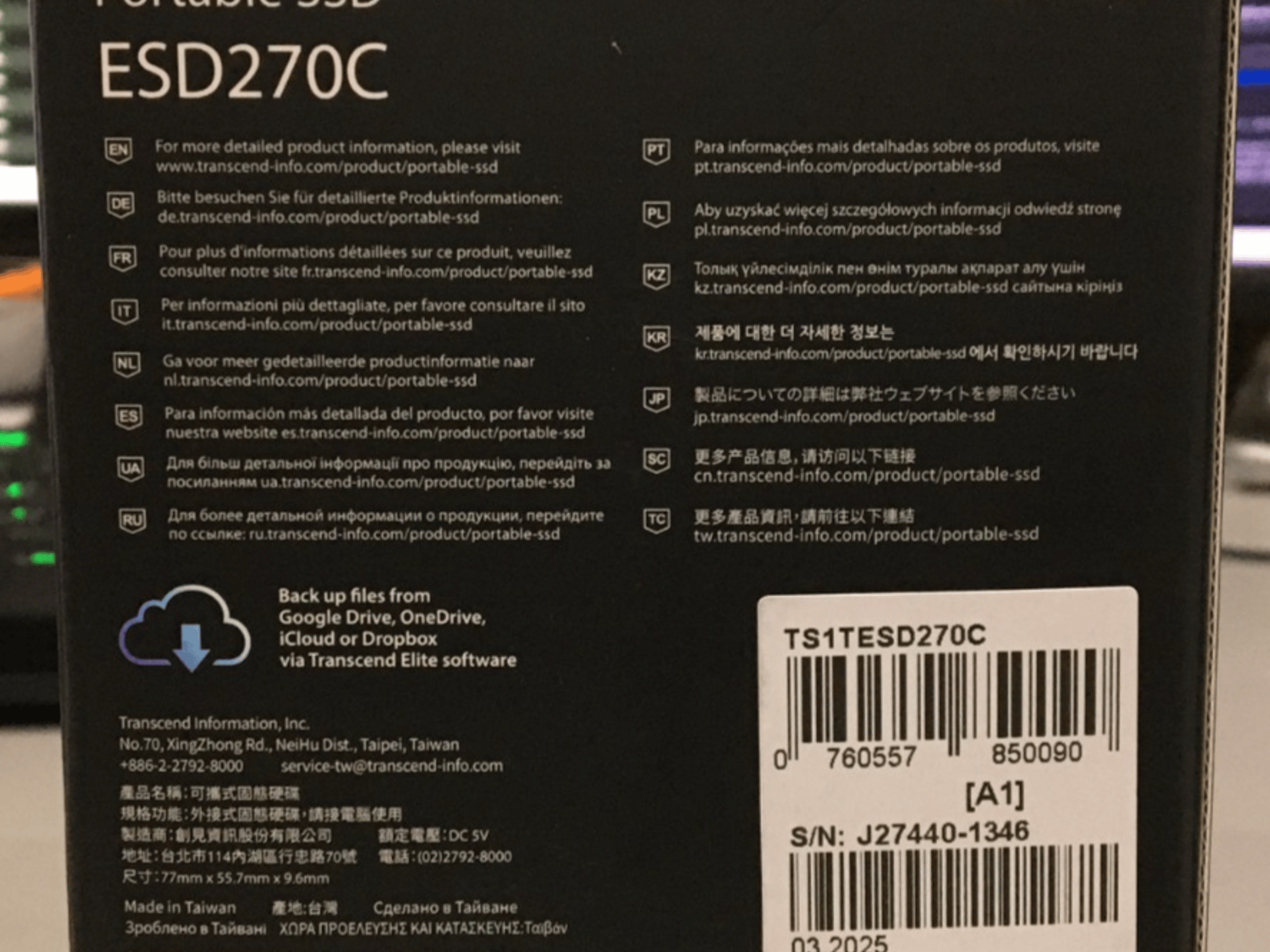Transcend ESD270C 1TB Portable External SSD USB-C TS1TESD270C