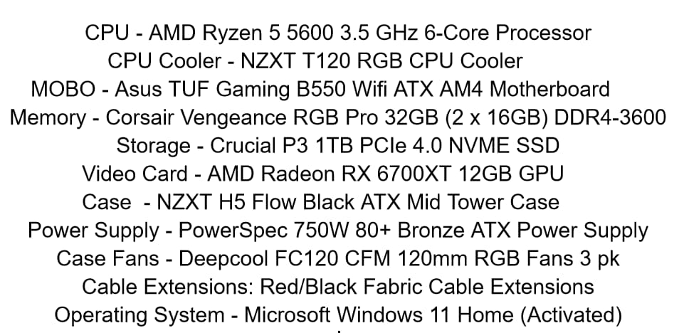 All AMD Clean Custom Build - Ryzen 5 5600/Radeon RX 6700XT 12GB/32GB DDR4/1TB SSD