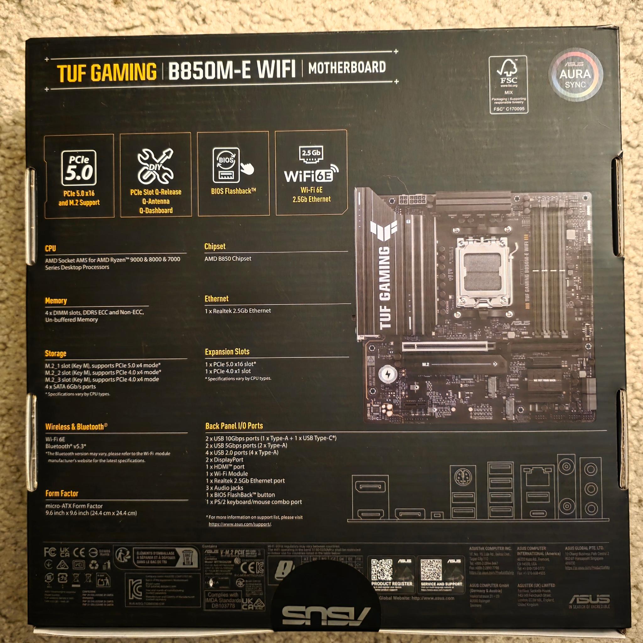 ASUS TUF GAMING B850M-E WIFI AM5 mATX Motherboard Brand New Sealed