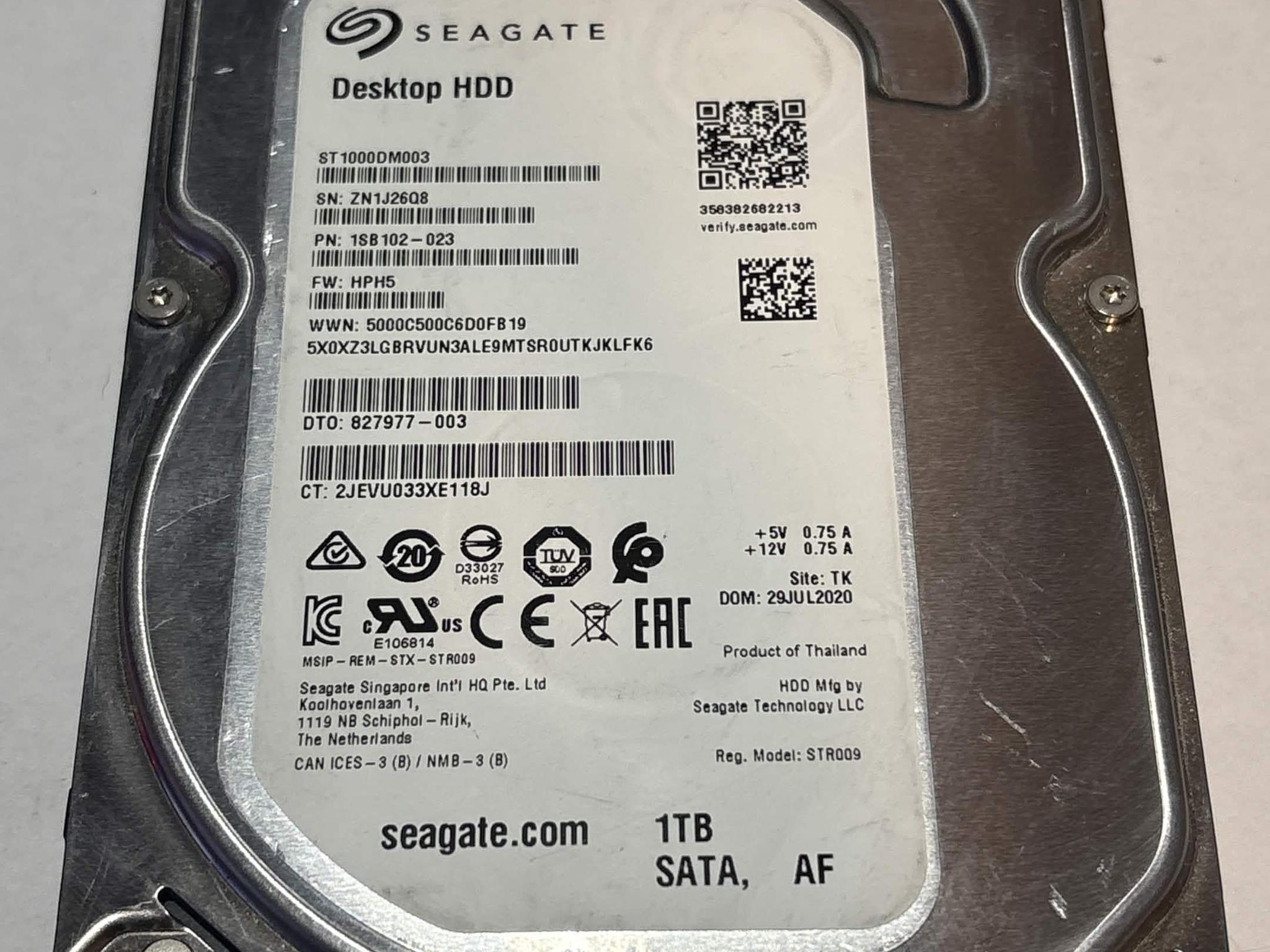 Seagate 1TB 7200RPM SATA Hard Drive | Tested & Healthy