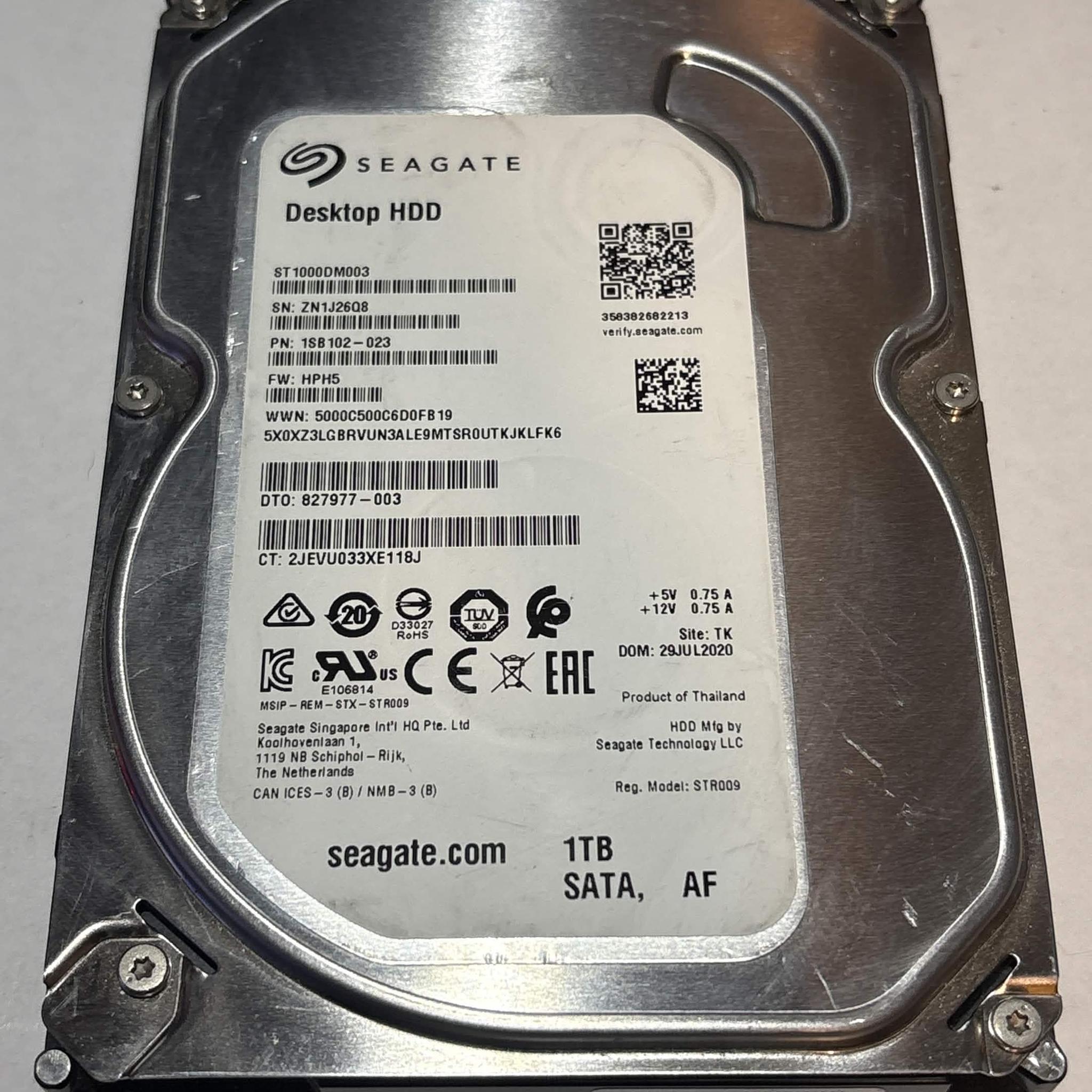 Seagate 1TB 7200RPM SATA Hard Drive | Tested & Healthy