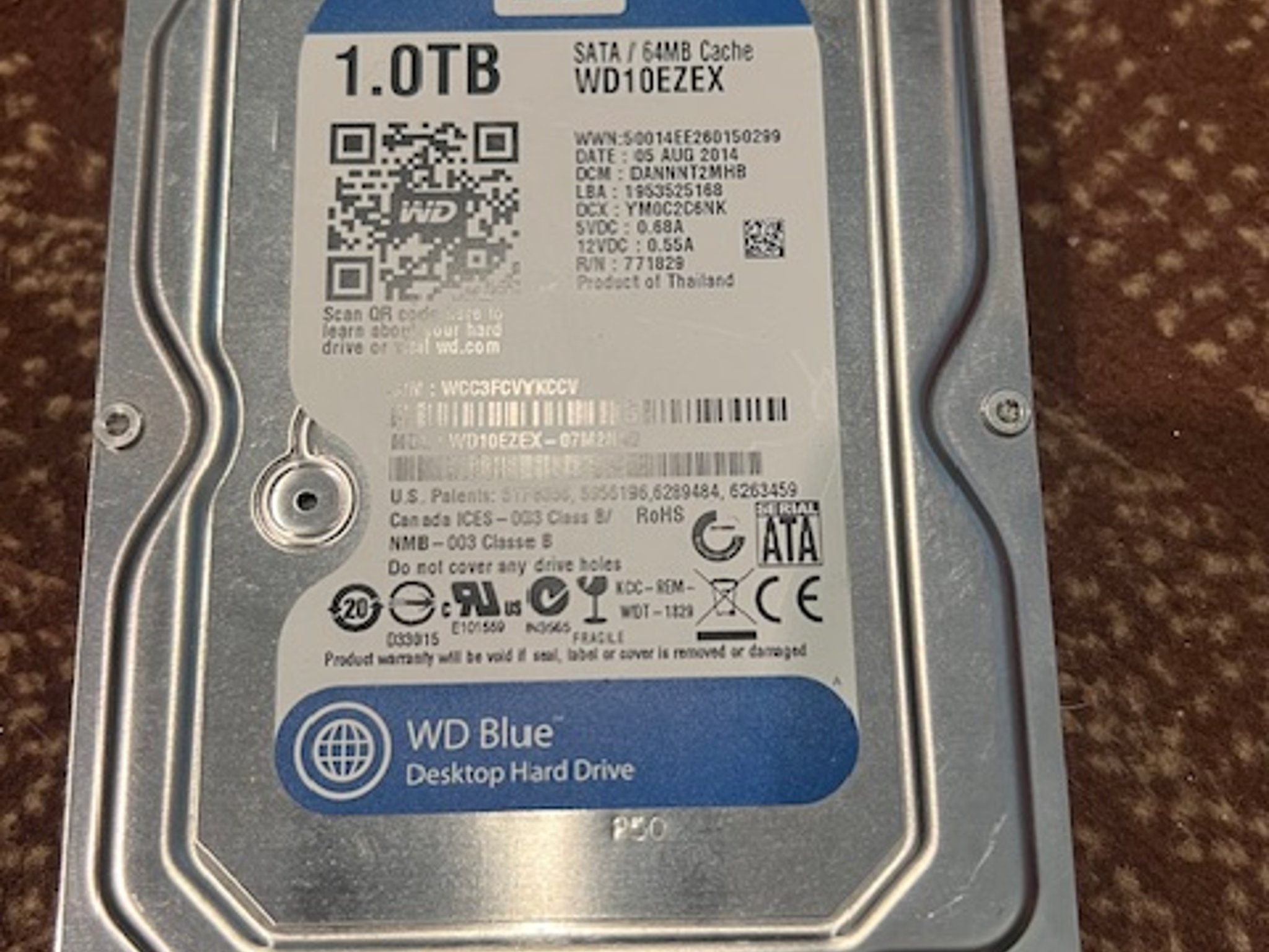 Western Digital Blue 1 TB Internal Hard Drive HDD Sata 3.5 Inch.